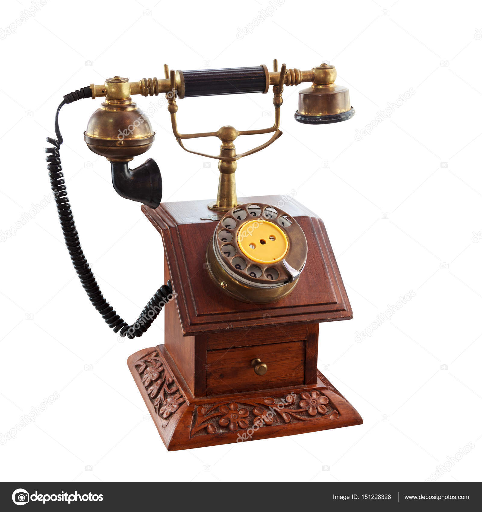 Vintage old telephone isolated on White Background and clipping ...