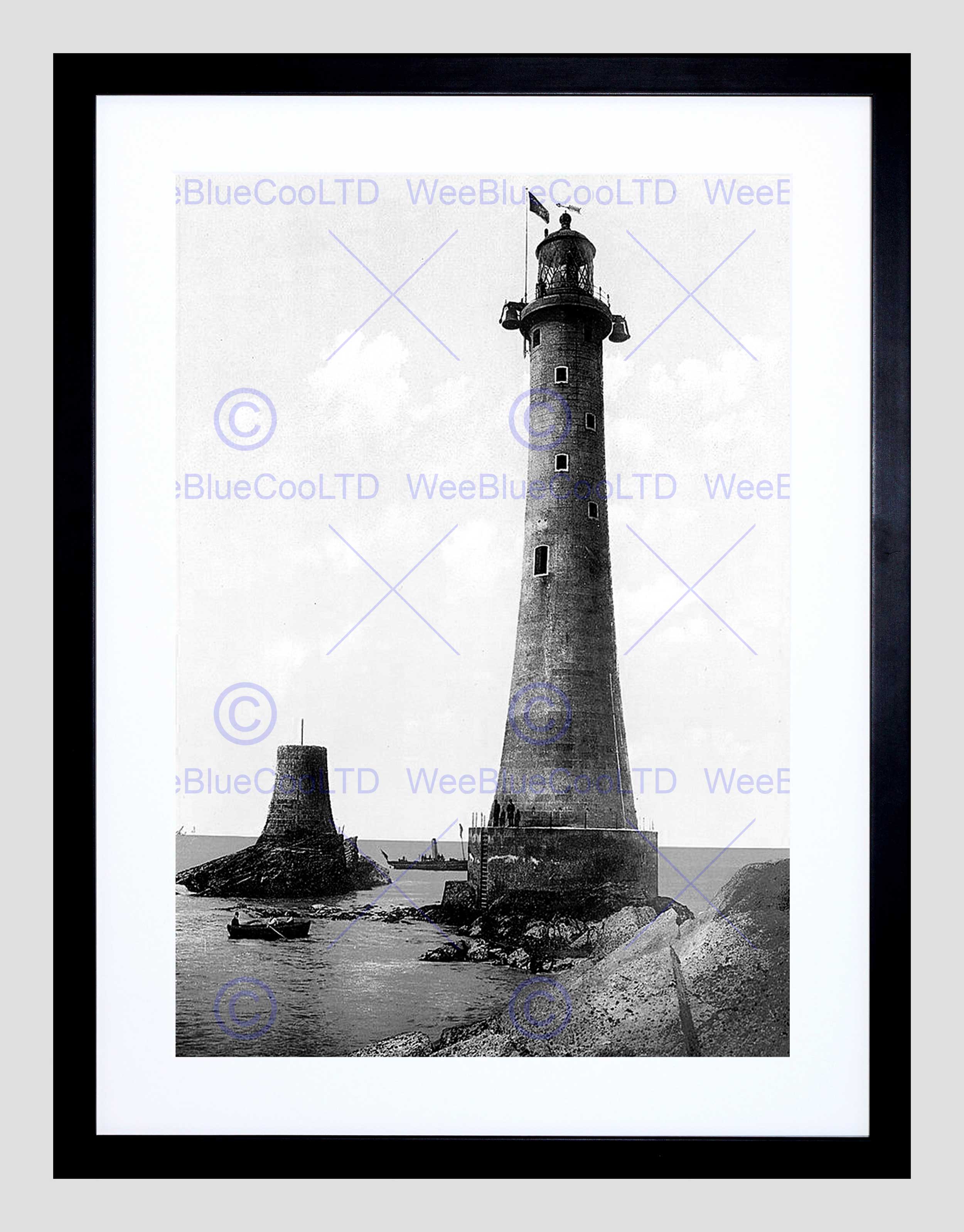 EDDYSTONE LIGHTHOUSE PLYMOUTH VINTAGE HISTORY OLD BW FRAMED ART ...