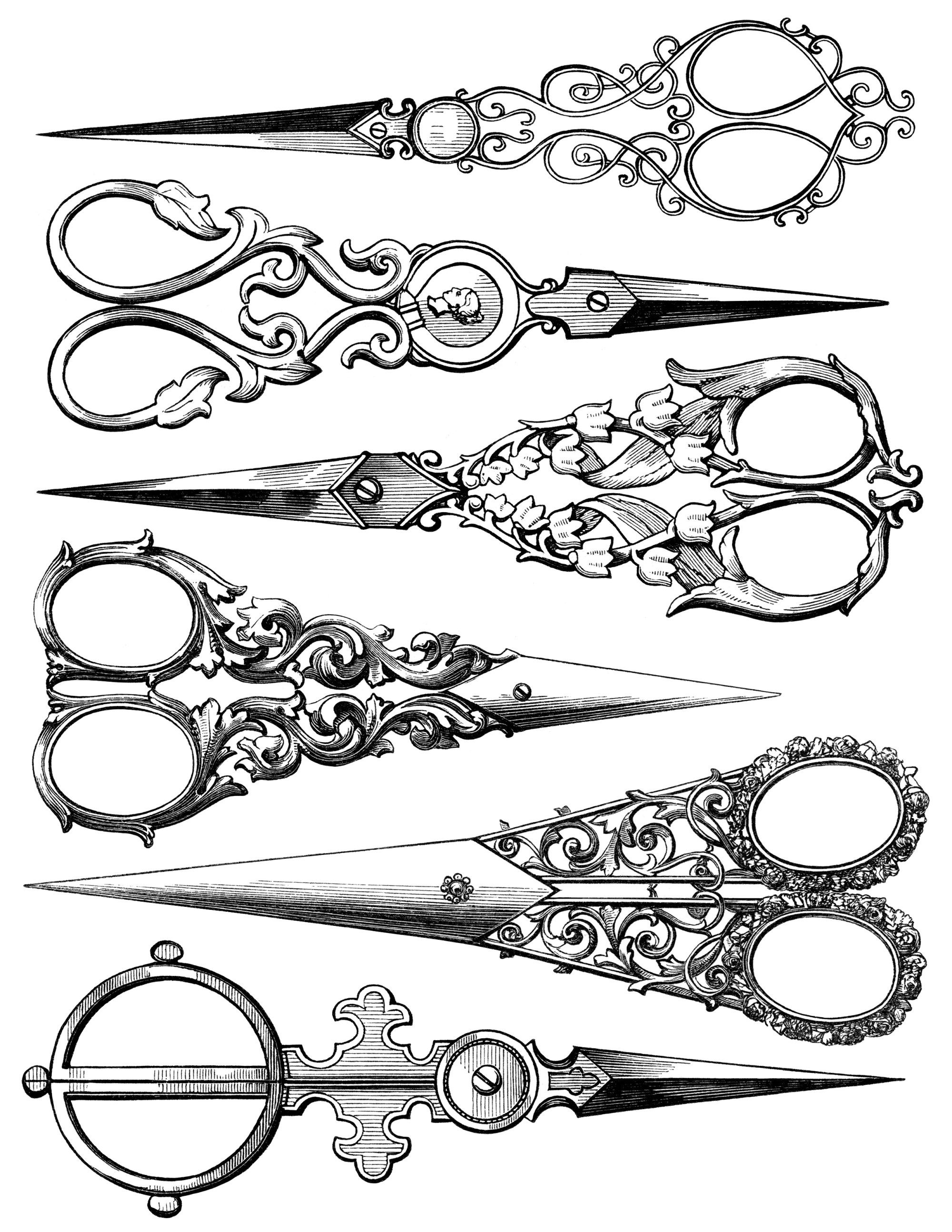 vintage sewing clipart, black and white clip art, old fashioned ...