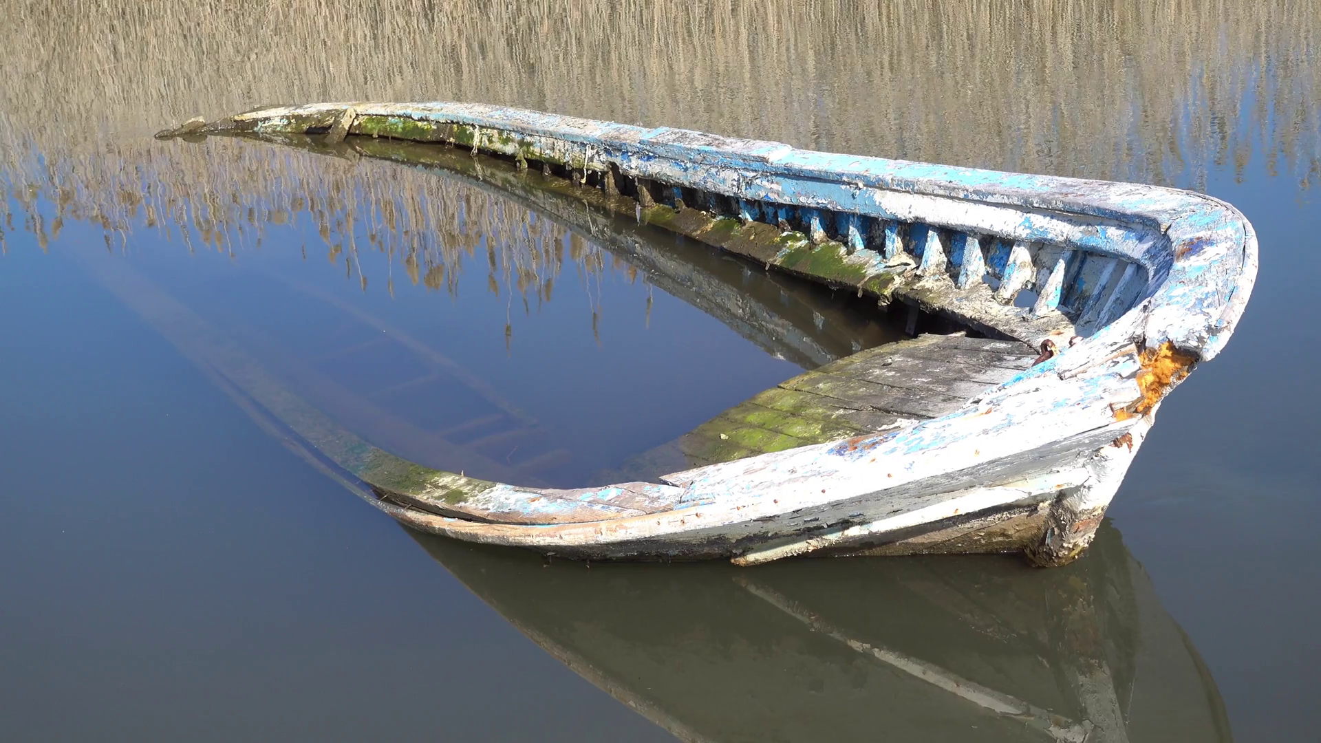 4K Old wooden boat sunken ashore, close up Stock Video Footage ...