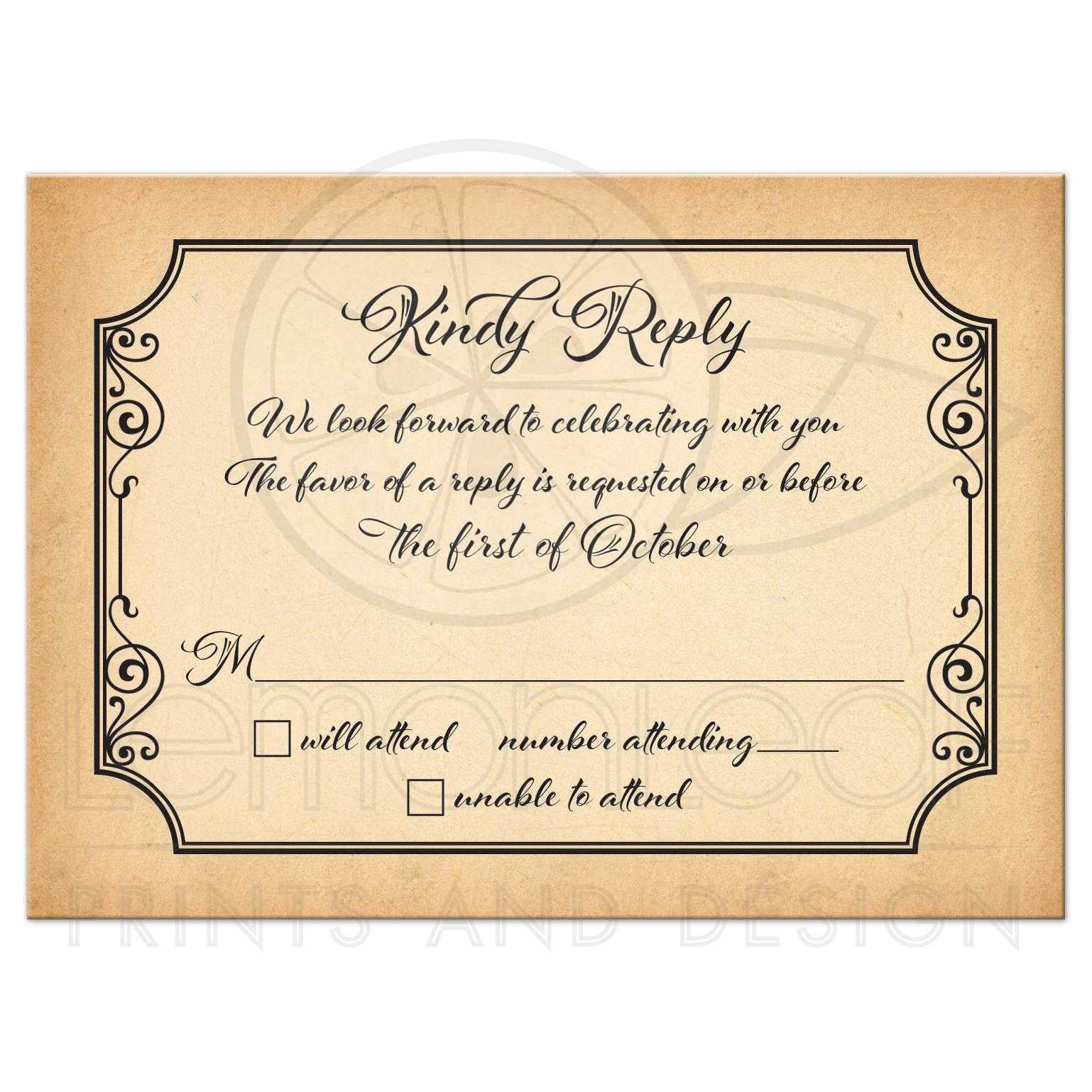 Old World Calligraphy Wedding RSVP Card Aged Parchment Look