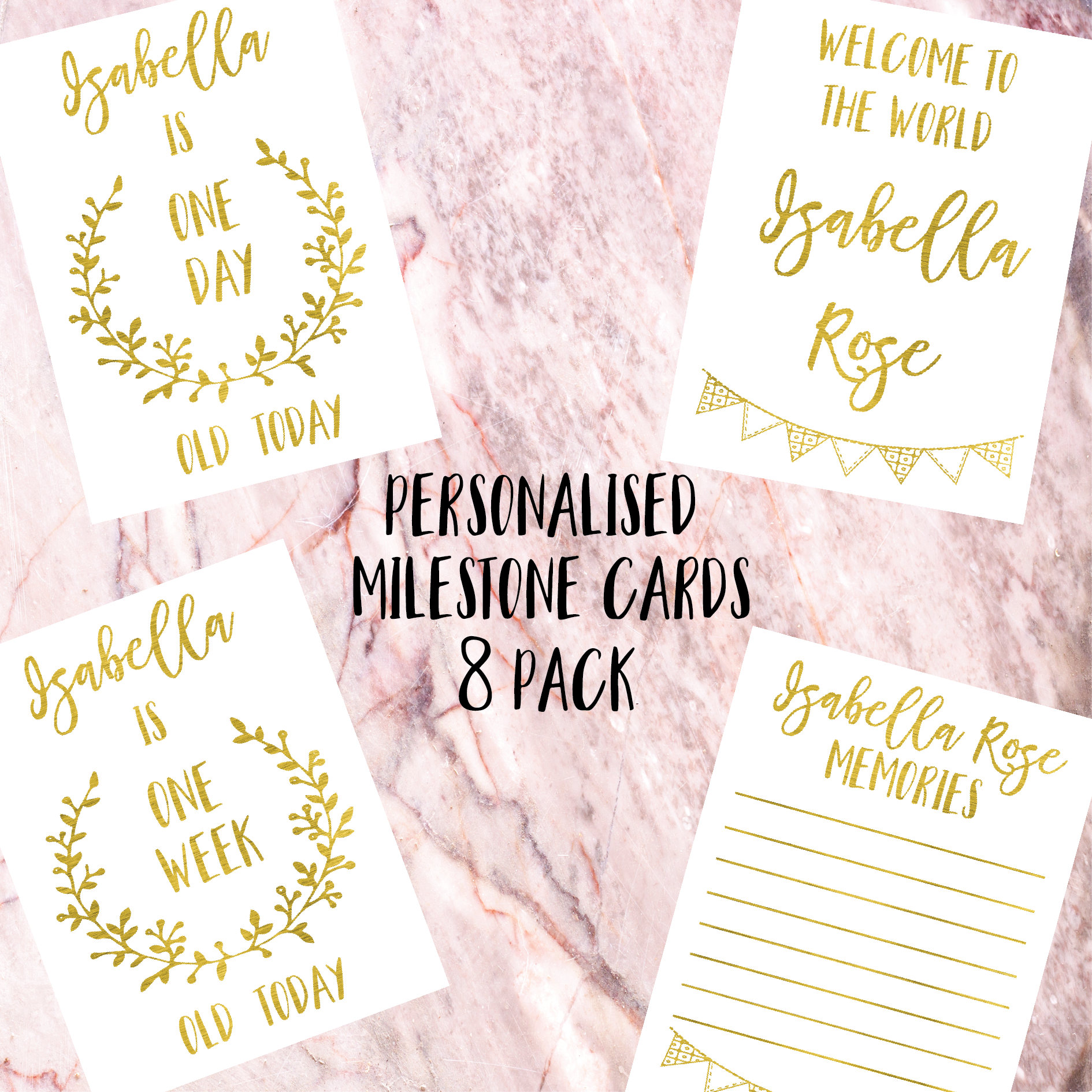 Baby Milestone Cards // Gold Foil Milestone card // Pack of 8