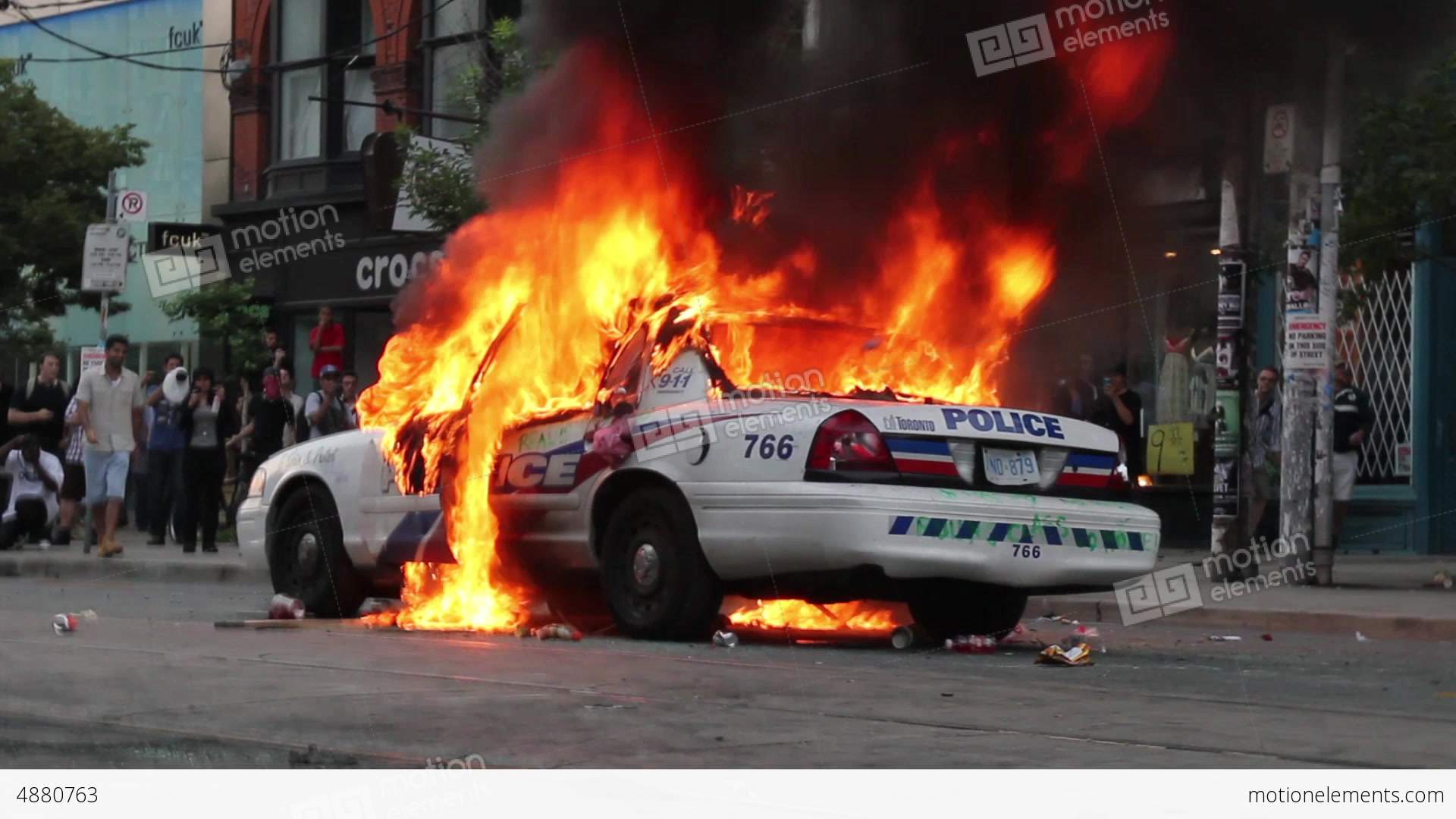 Police Car On Fire With Electrical Explosion - HD Stock video ...
