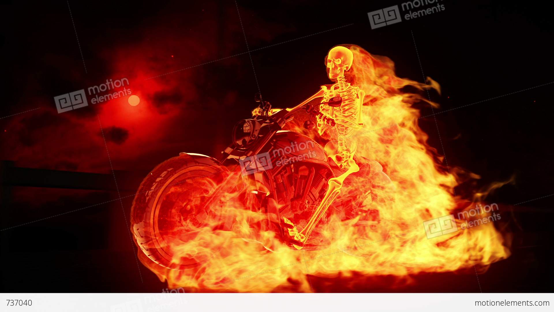 Skeleton Biker On Fire Stock Animation | 737040