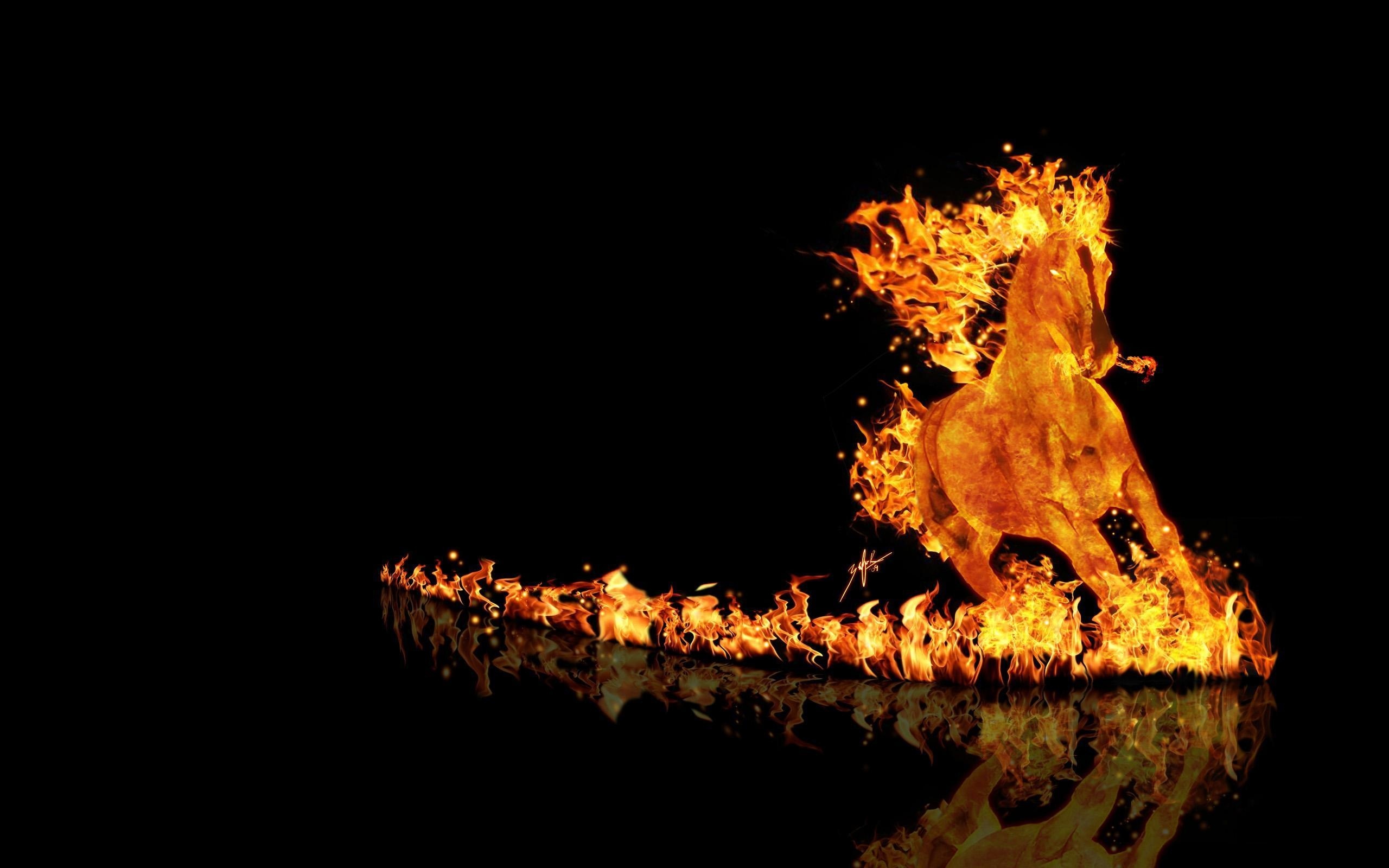Horse on fire with a burning trail - WALLPAPERS-HD