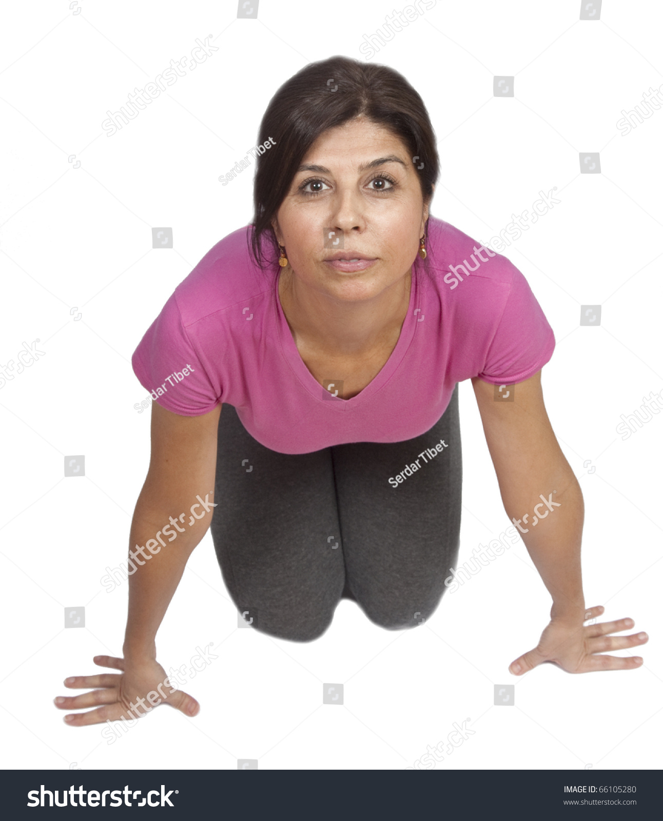 Woman Fitness Instructor On Her Knees Stock Photo (Royalty Free ...