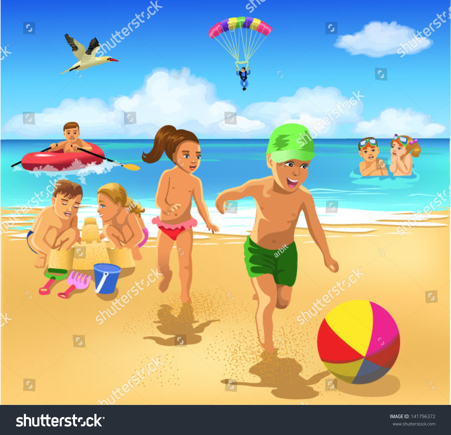 Children Playing On Beach Stock Photo (Photo, Vector, Illustration ...