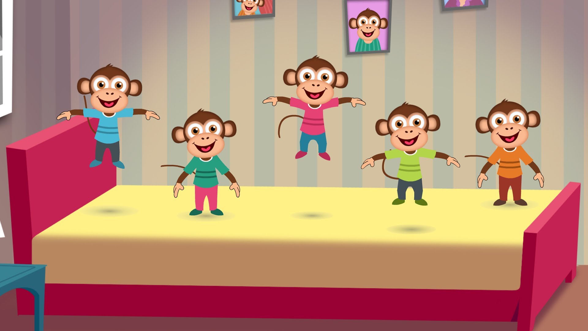 Five Little Monkeys Jumping on the Bed Nursery Rhyme - Cartoon ...