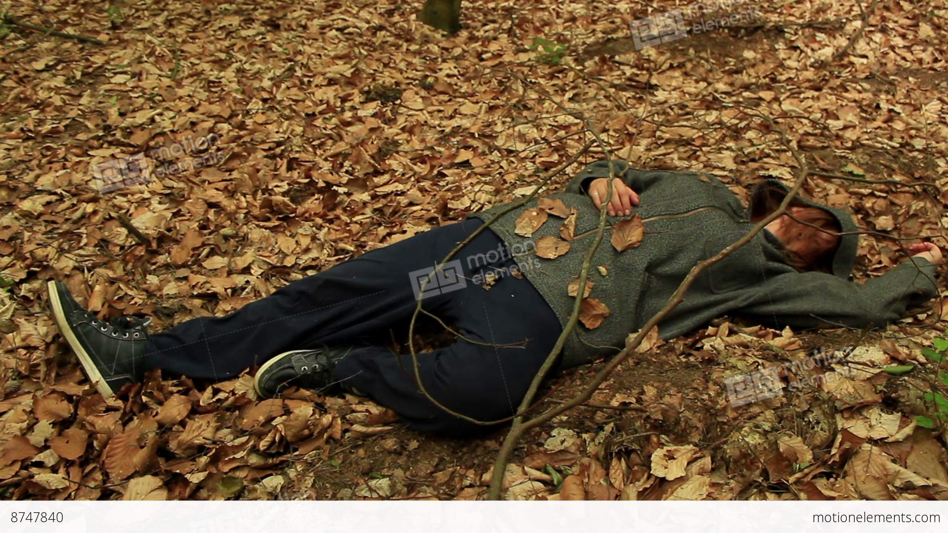 Dead Or Drunk Woman Lying On The Ground Among The Withered Leaves ...