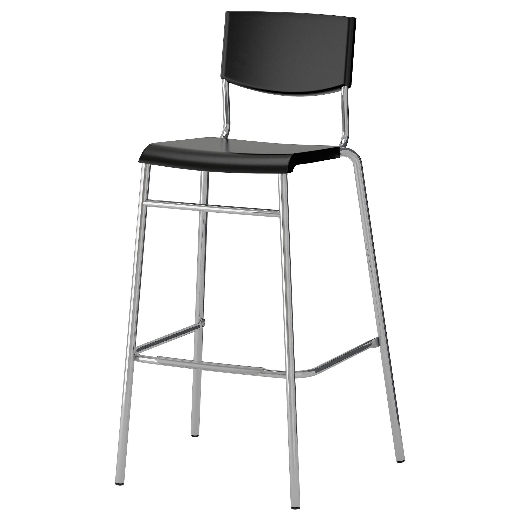 STIG Bar stool with backrest, black, silver color | Footrest, Bar ...