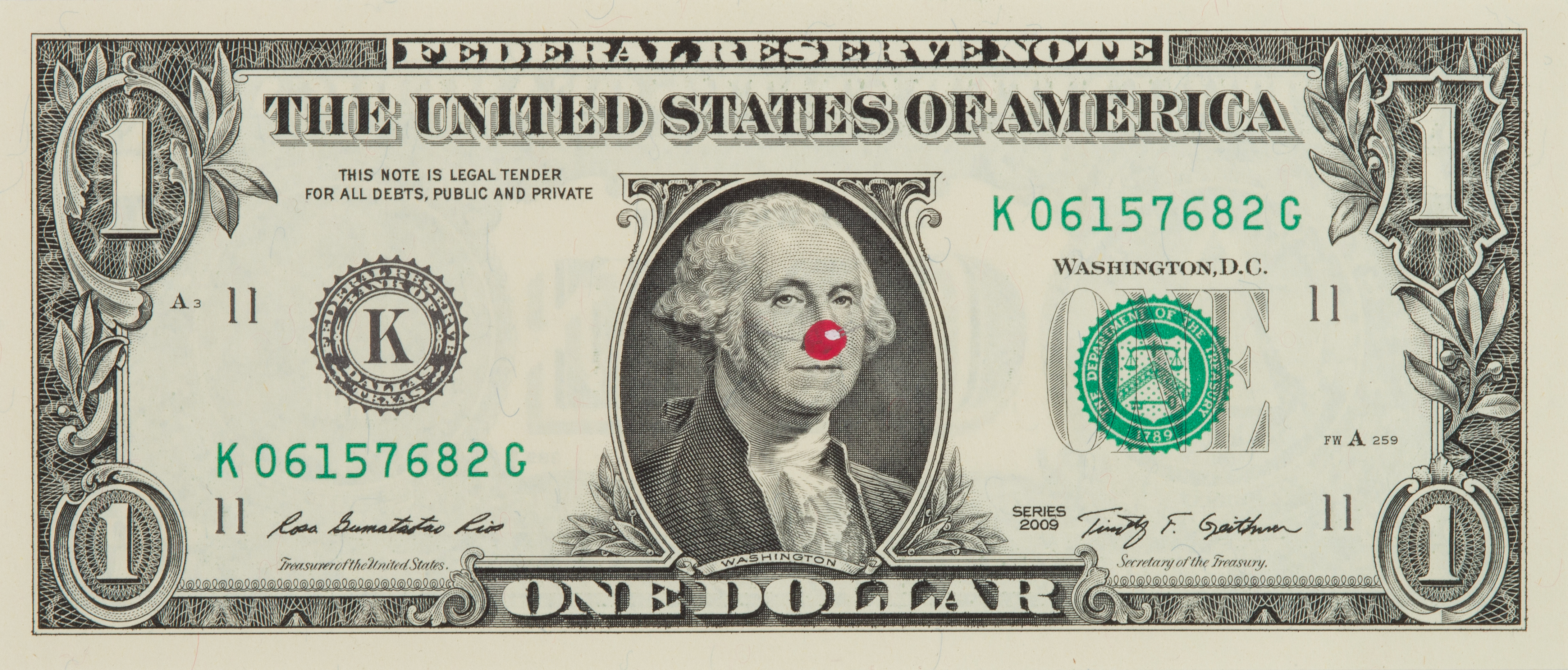 Hans-Peter Feldmann | One Dollar Bill with Red Nose | Art Basel