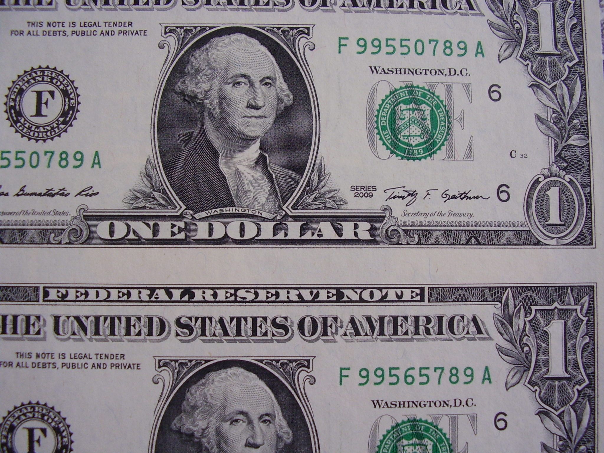 2009 Uncut sheet of 4 one Dollar bills, Un-circulated Crisp - for ...