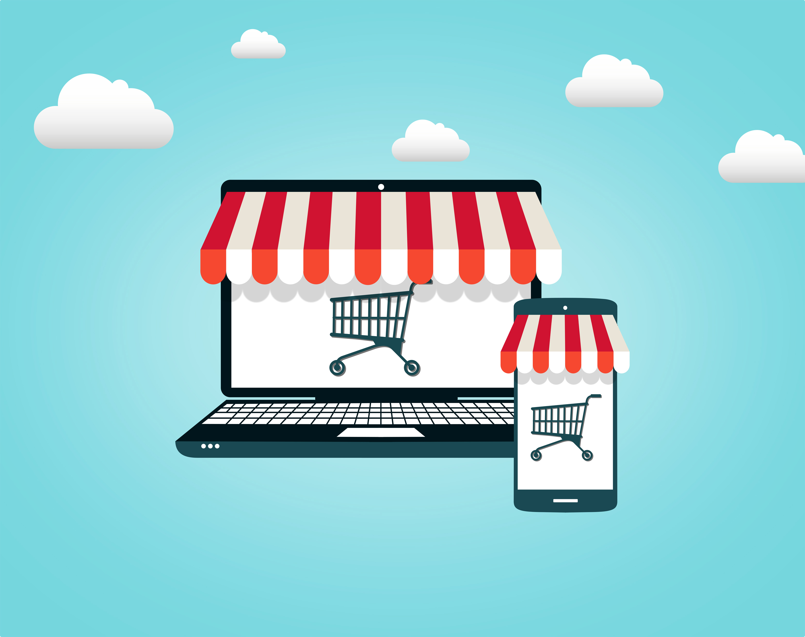 Online shopping - shopping cart on screen photo