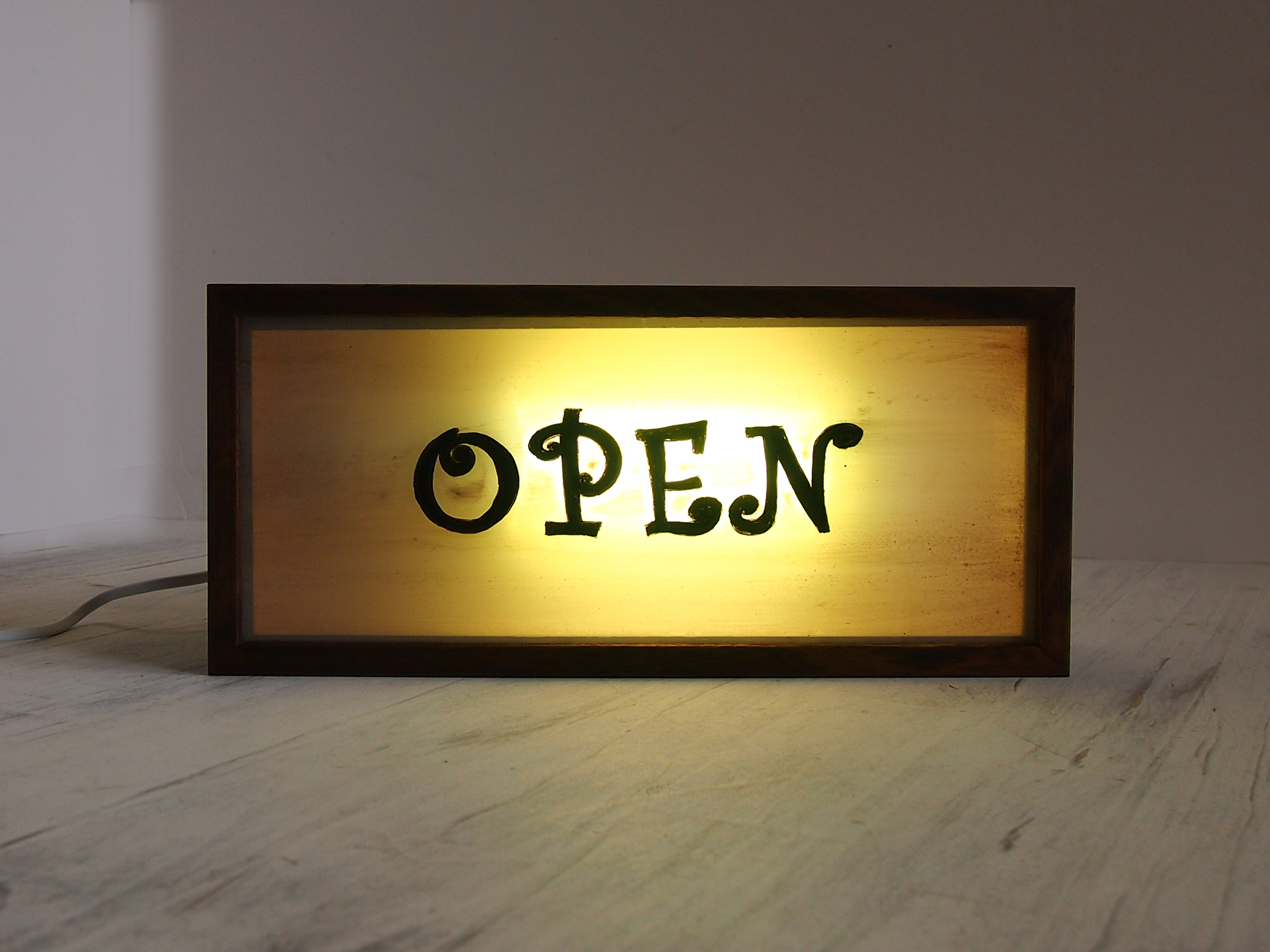 Hand Painted “OPEN” Vintage Wooden Light Box Sign / Illuminated Sign ...