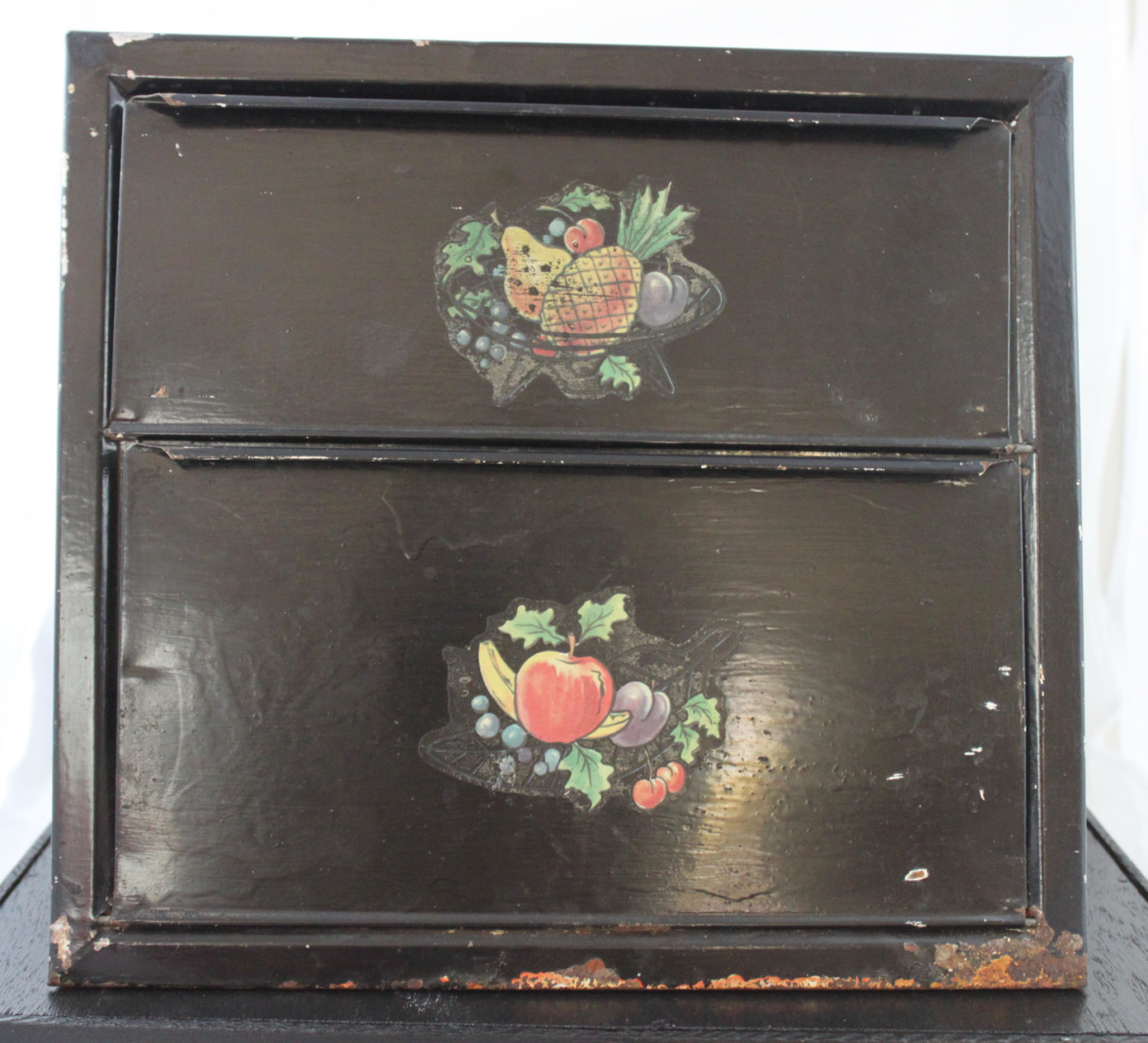 Vintage Metal Tin Black Decorative Fruit Bread Box and Pie Safe from ...