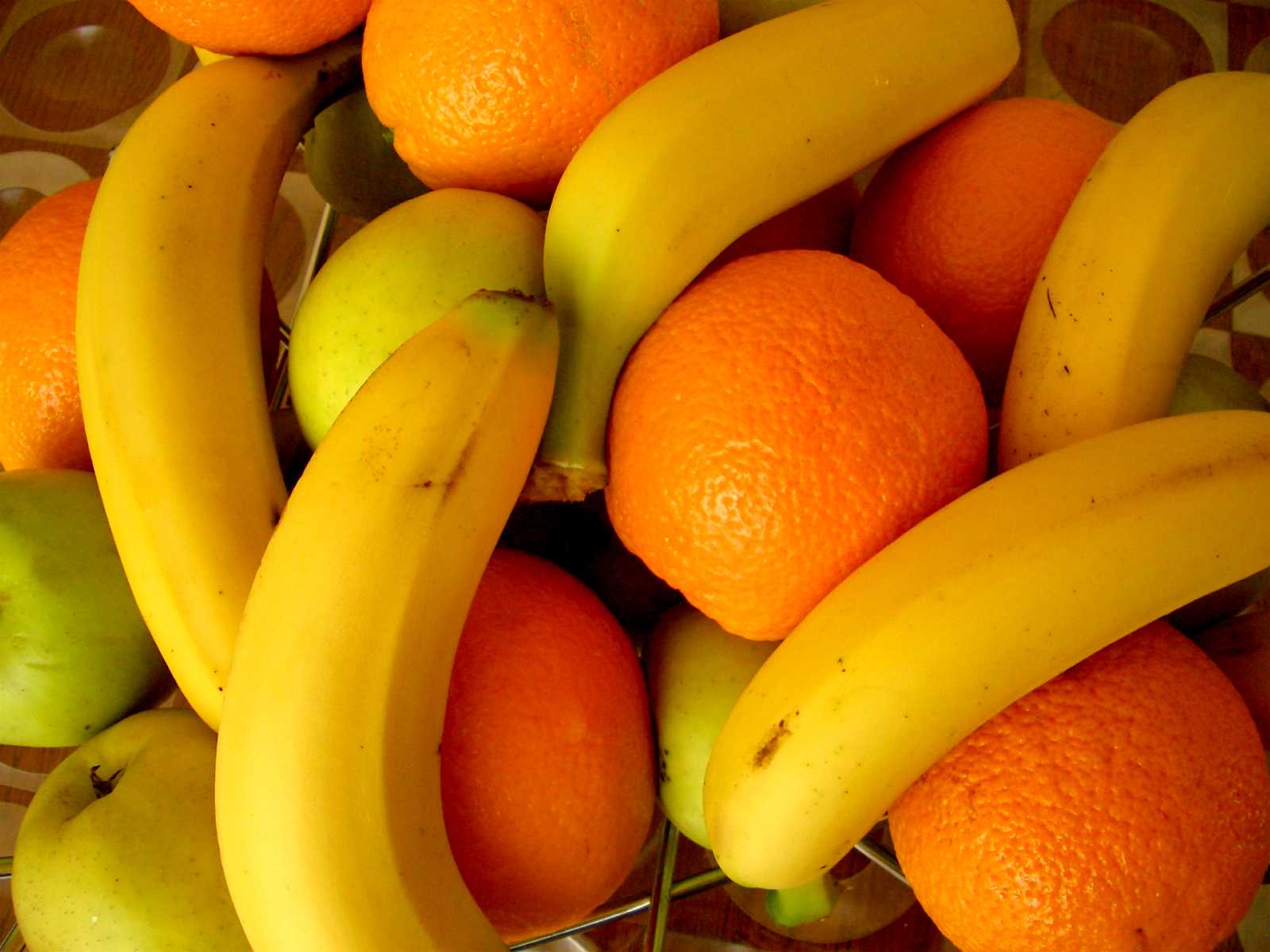 Download wallpaper: Fruits, Oranges and Bananas, download photo ...