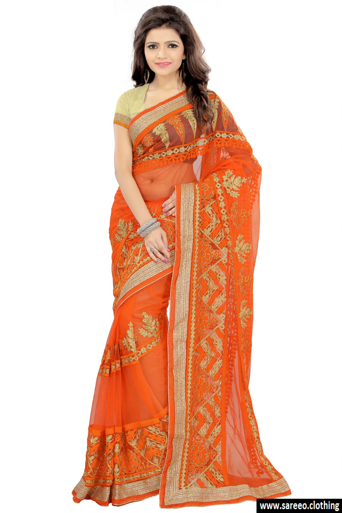 Orange Colour Net Saree