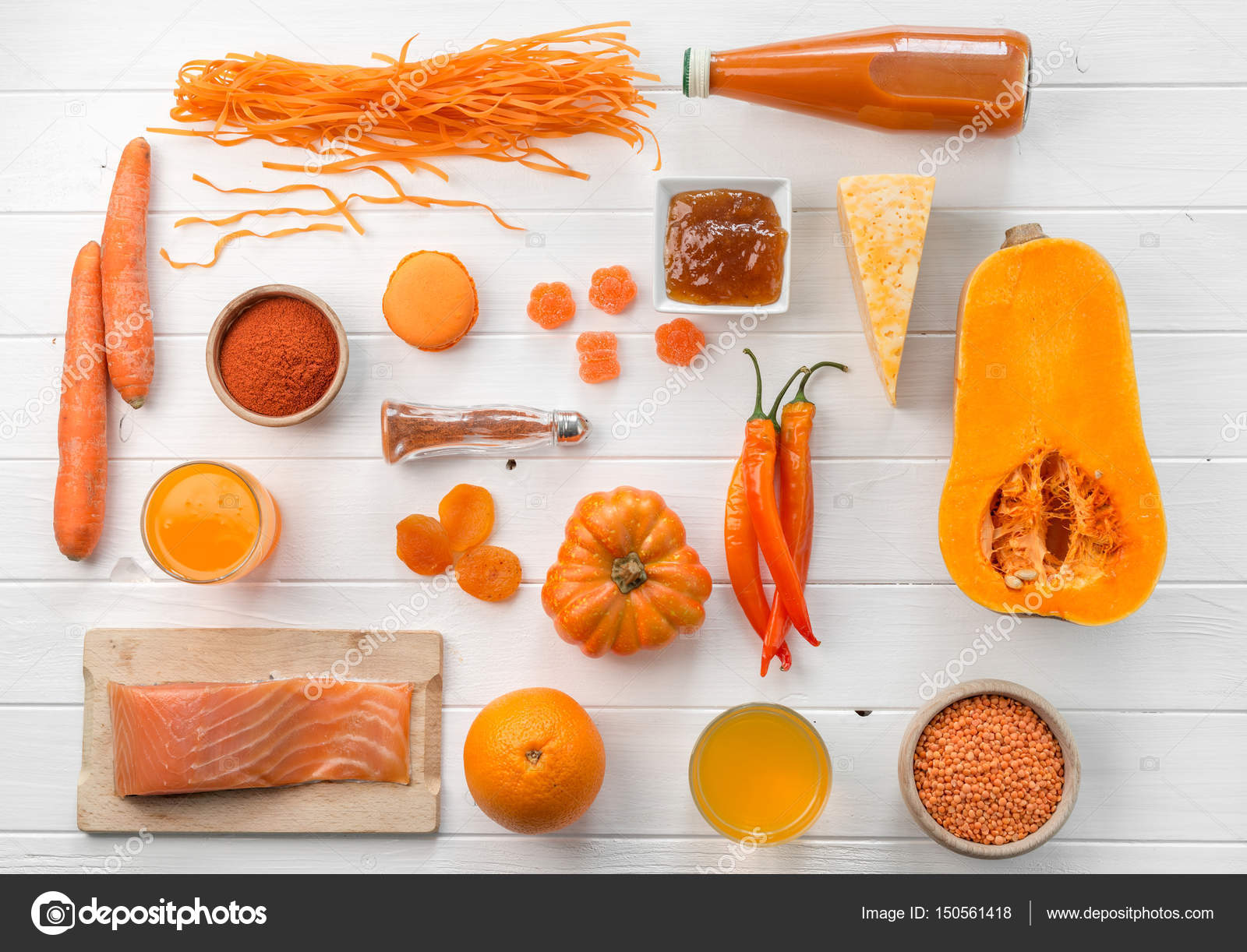 set of orange objects, pumpkin and carrots, topview — Stock Photo ...