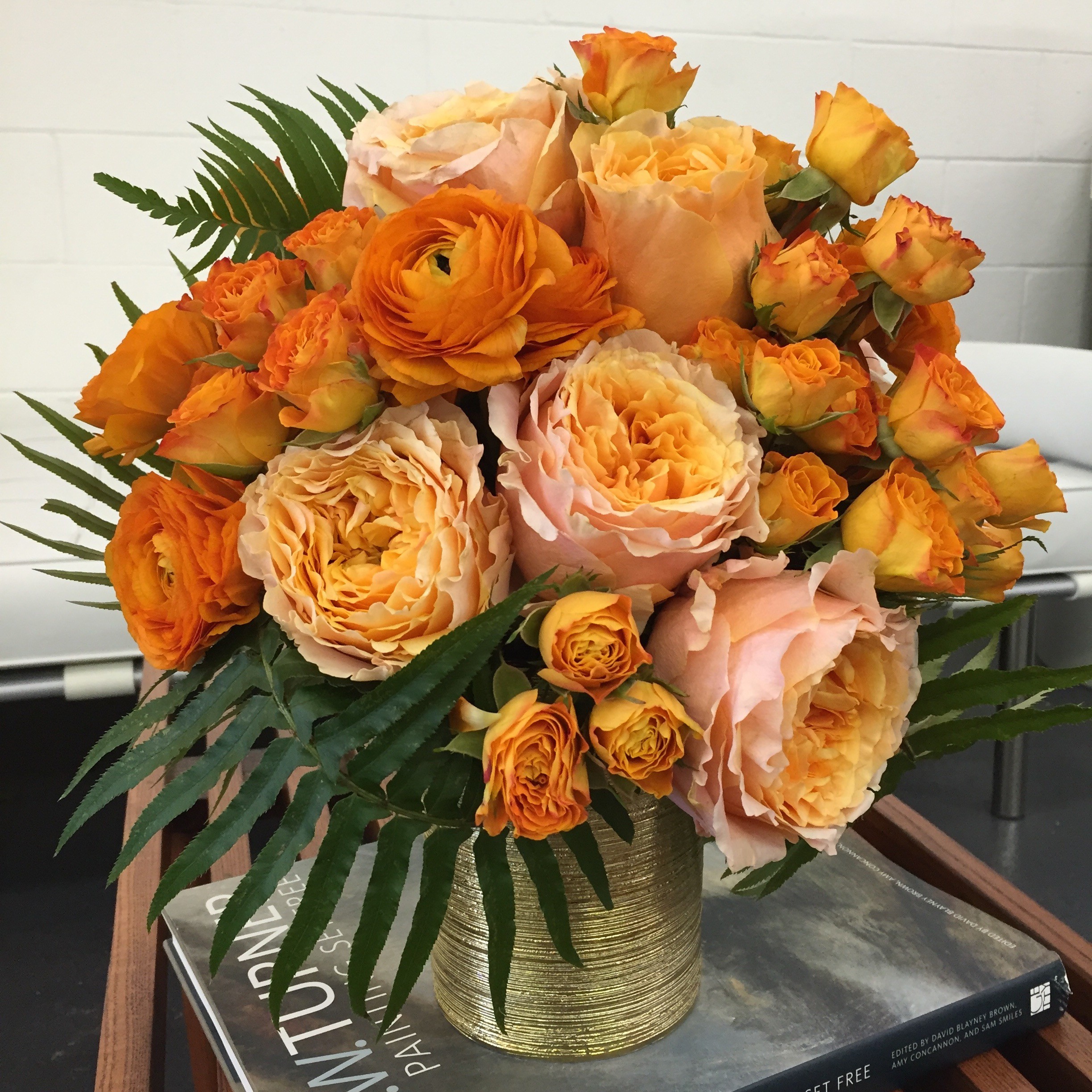 Orange Sorbet Roses and Ranunculus in Los Angeles, CA | Be A Tall Poppy