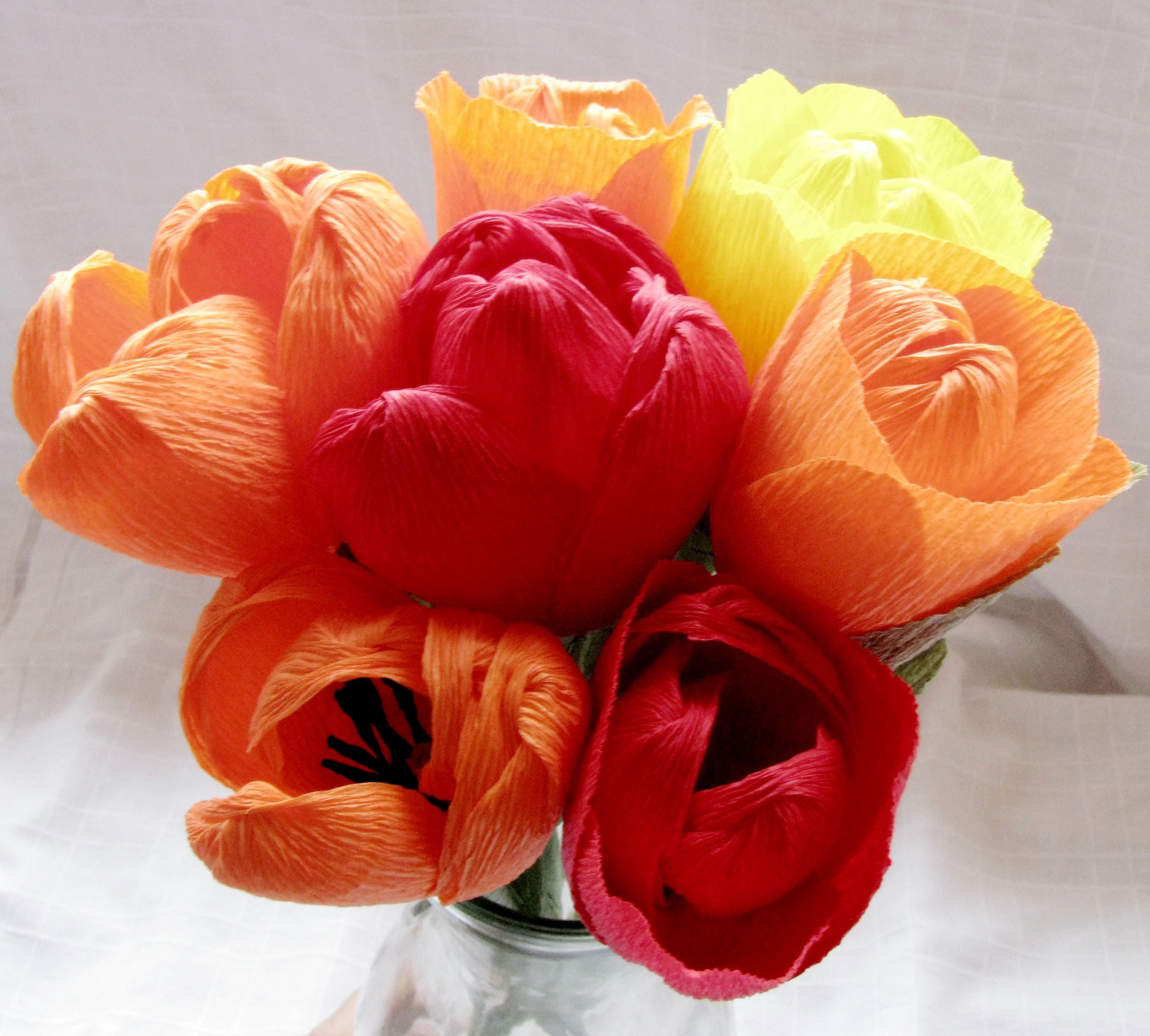 7 pcs tulips made of crepe paper with high quality.
