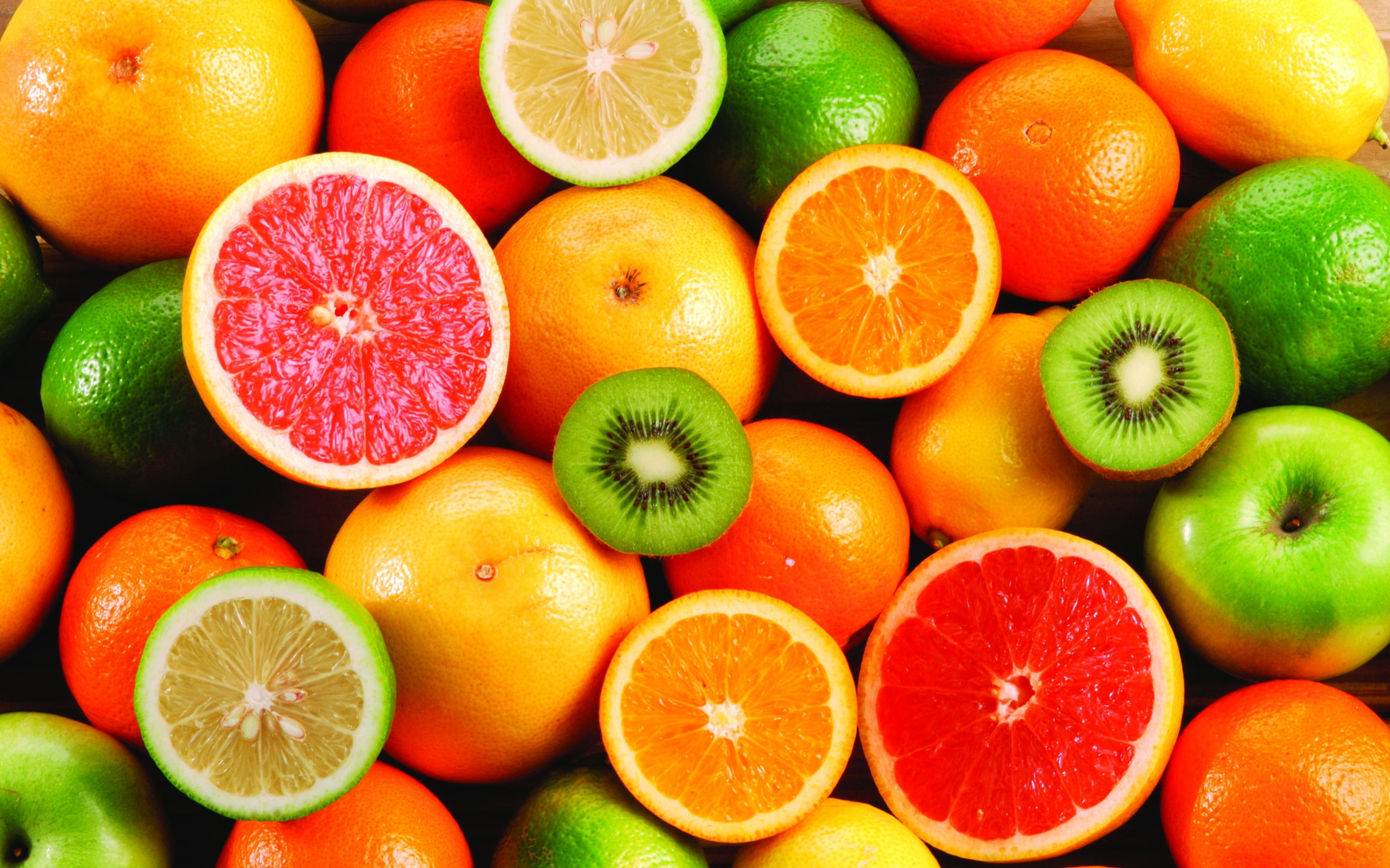 Green Kiwi, orange, and green lemon fruits HD wallpaper | Wallpaper ...
