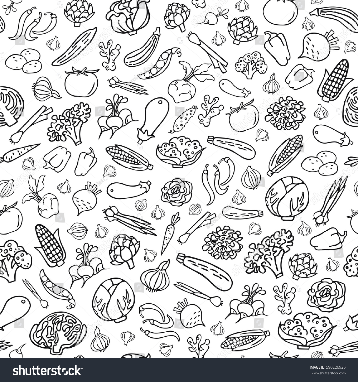 Royalty-free Hand drawn vegetables vector seamless… #590226920 Stock ...