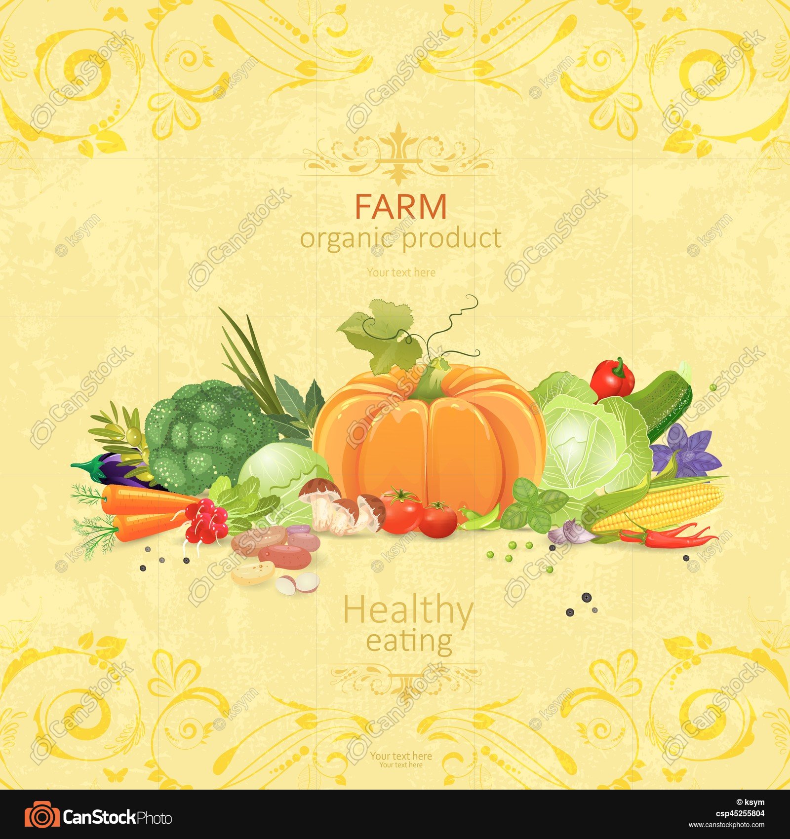 Collection of organic vegetables on shabby chic background... vector ...