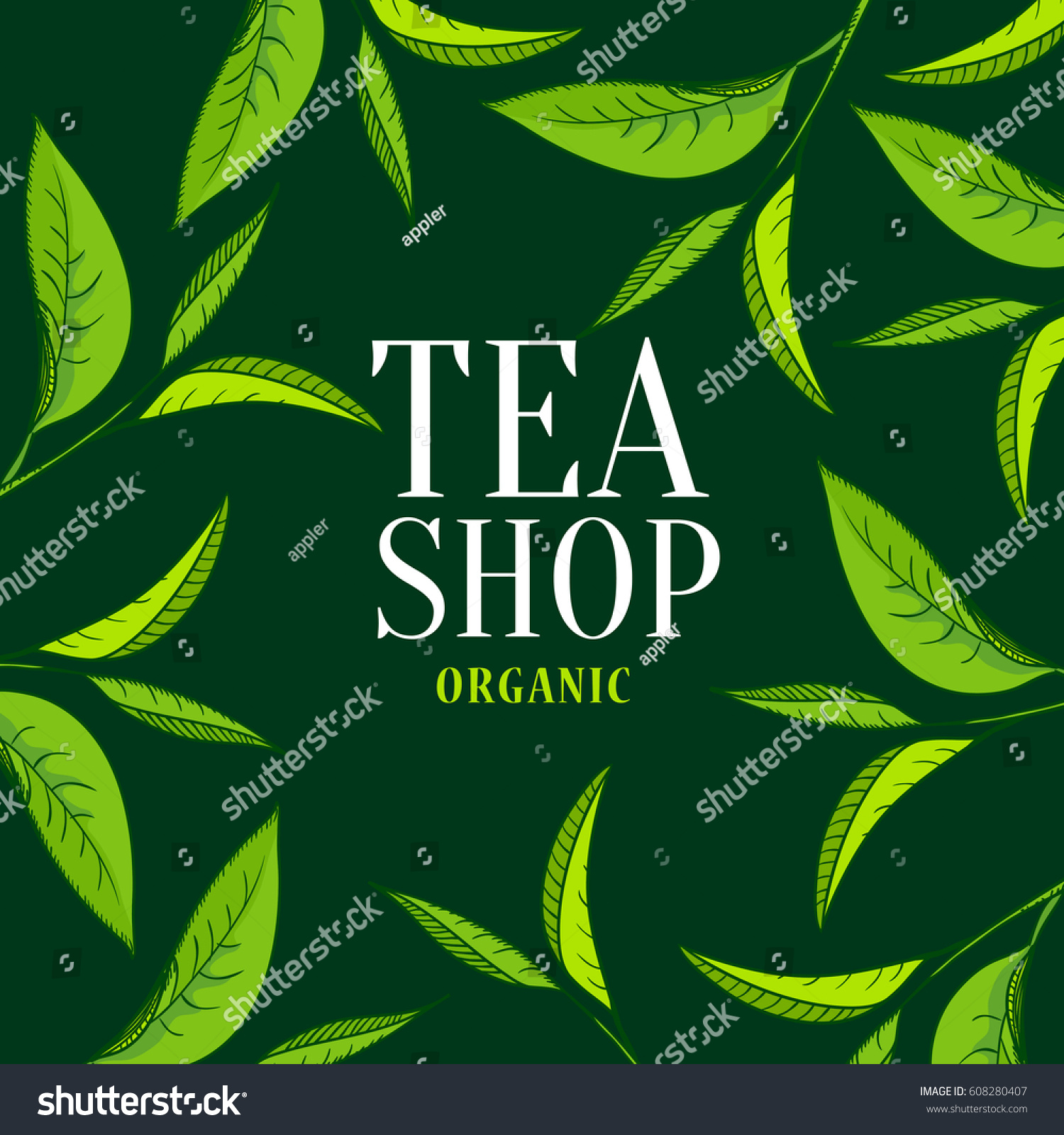Organic Tea Frame Logo Green Leaves Stock Vector 608280407 ...