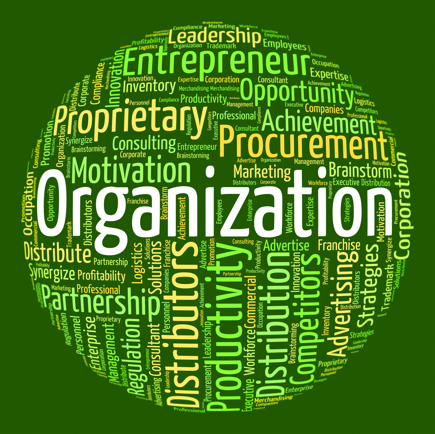 Organization word indicates structuring consortium and text photo
