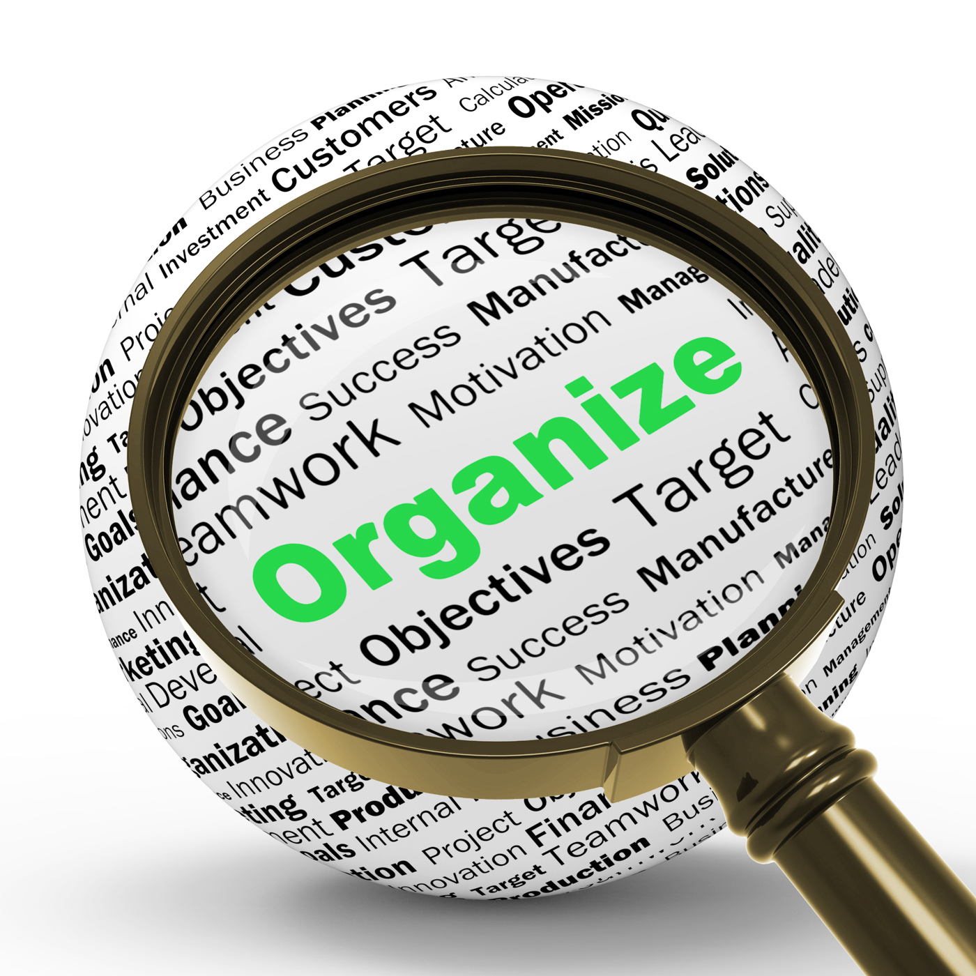 Organize magnifier definition shows structured files or management photo