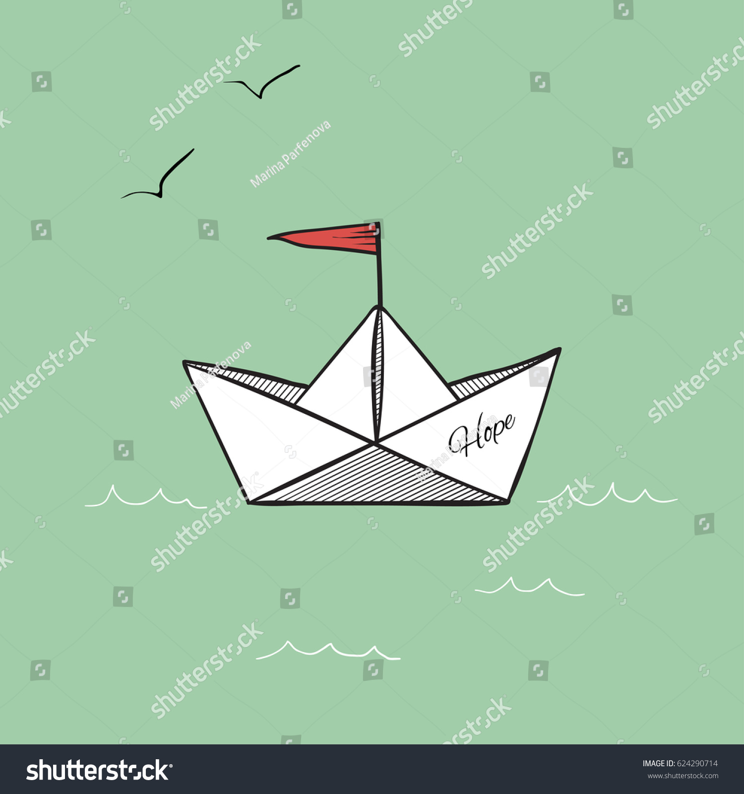 Origami Paper Ship Hope On Sea Stock Vector (2018) 624290714 ...