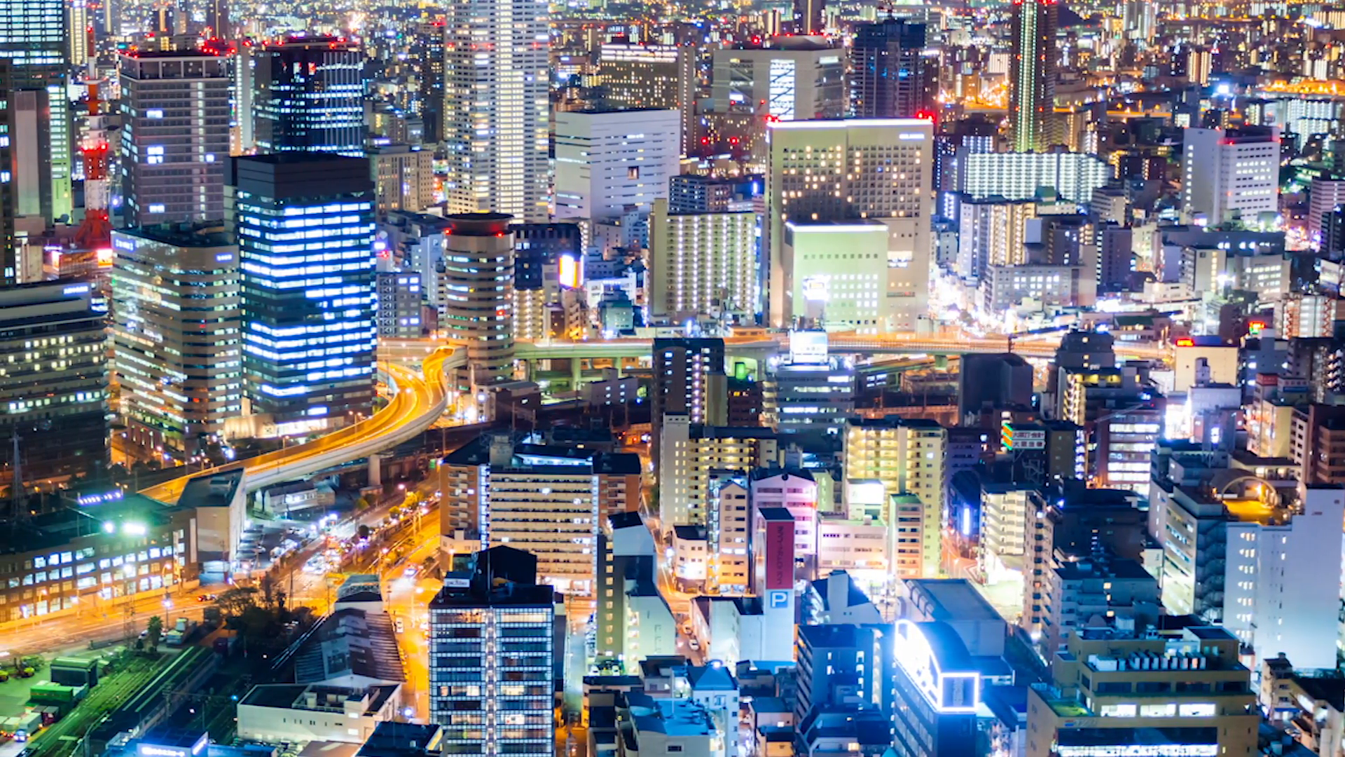 Dolly left timelapse view over Osaka city by Night Stock Video ...