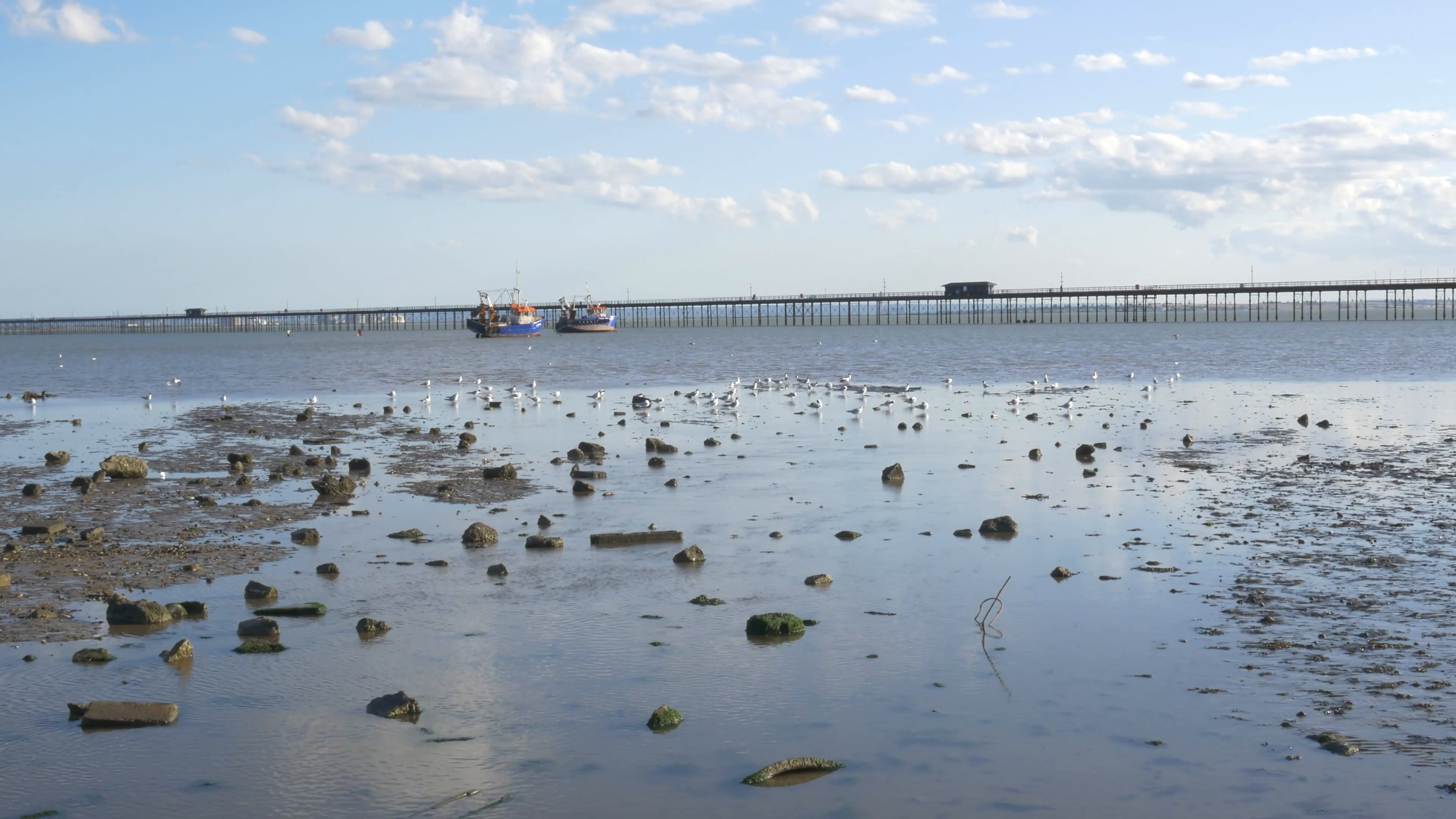 Southend on Sea-Low tide looking out at pier Stock Video Footage ...