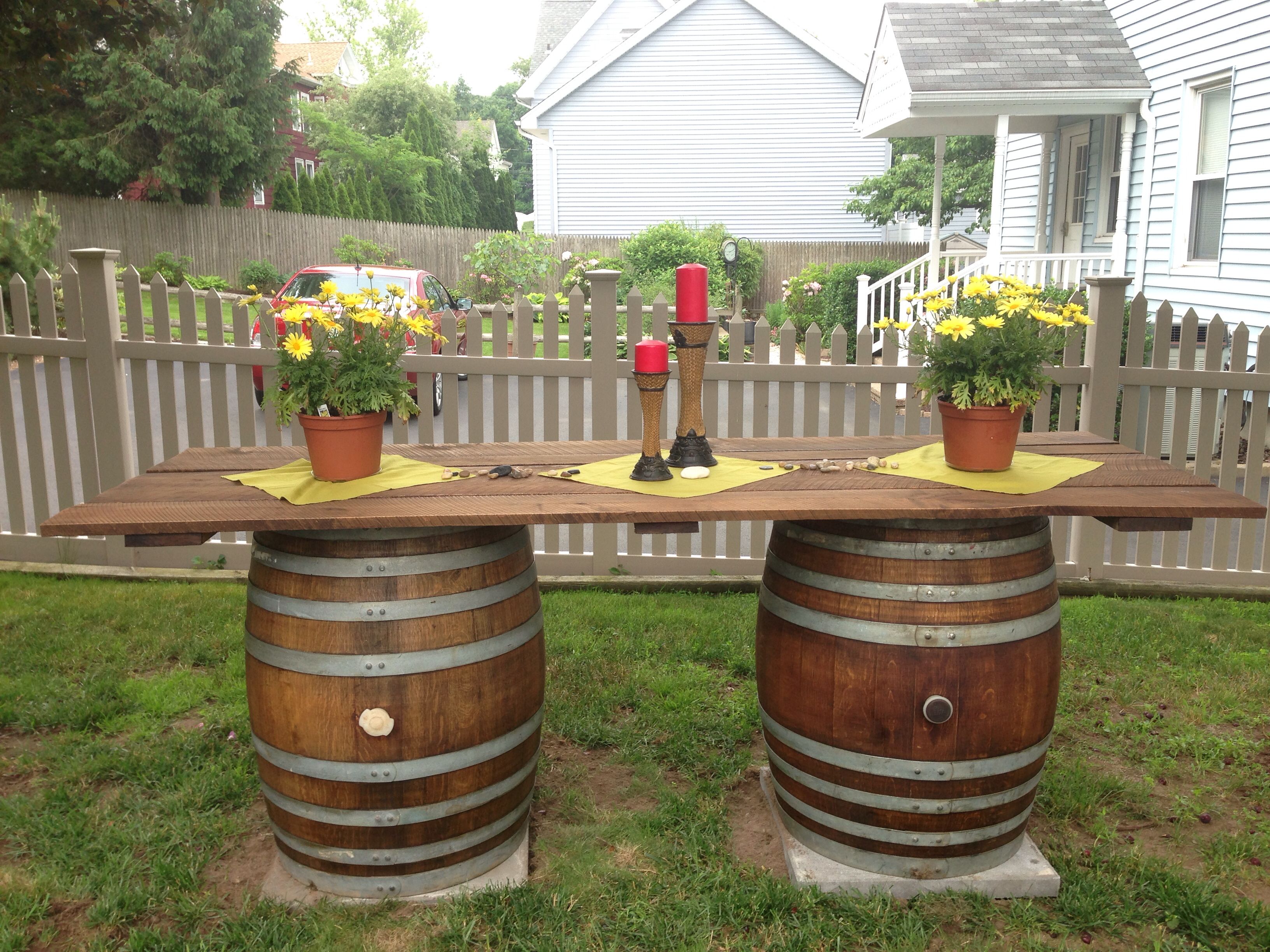 Our new outdoor, wine barrel table. Made by none other than my ...