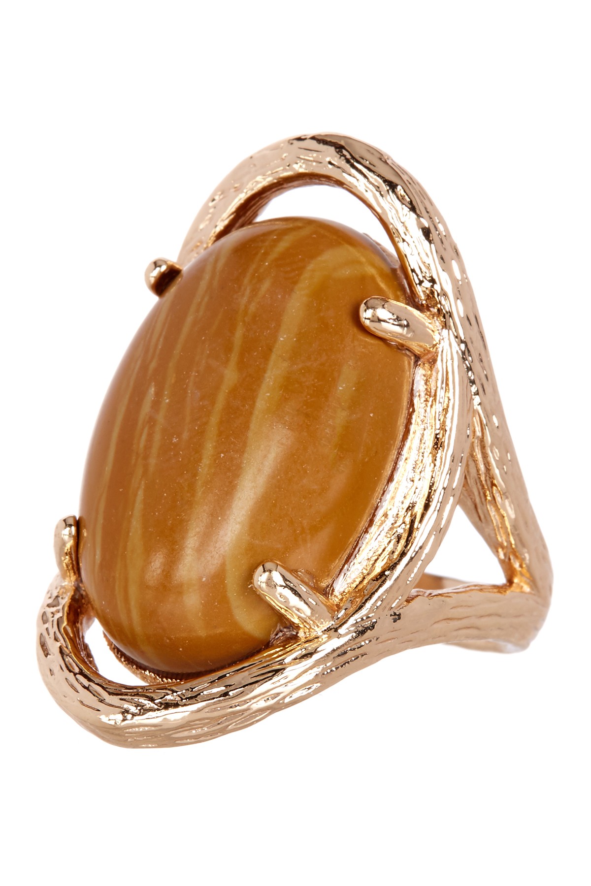 METAL AND STONE | Cabochon Oval Brown Stone Textured Ring - Size 7 ...