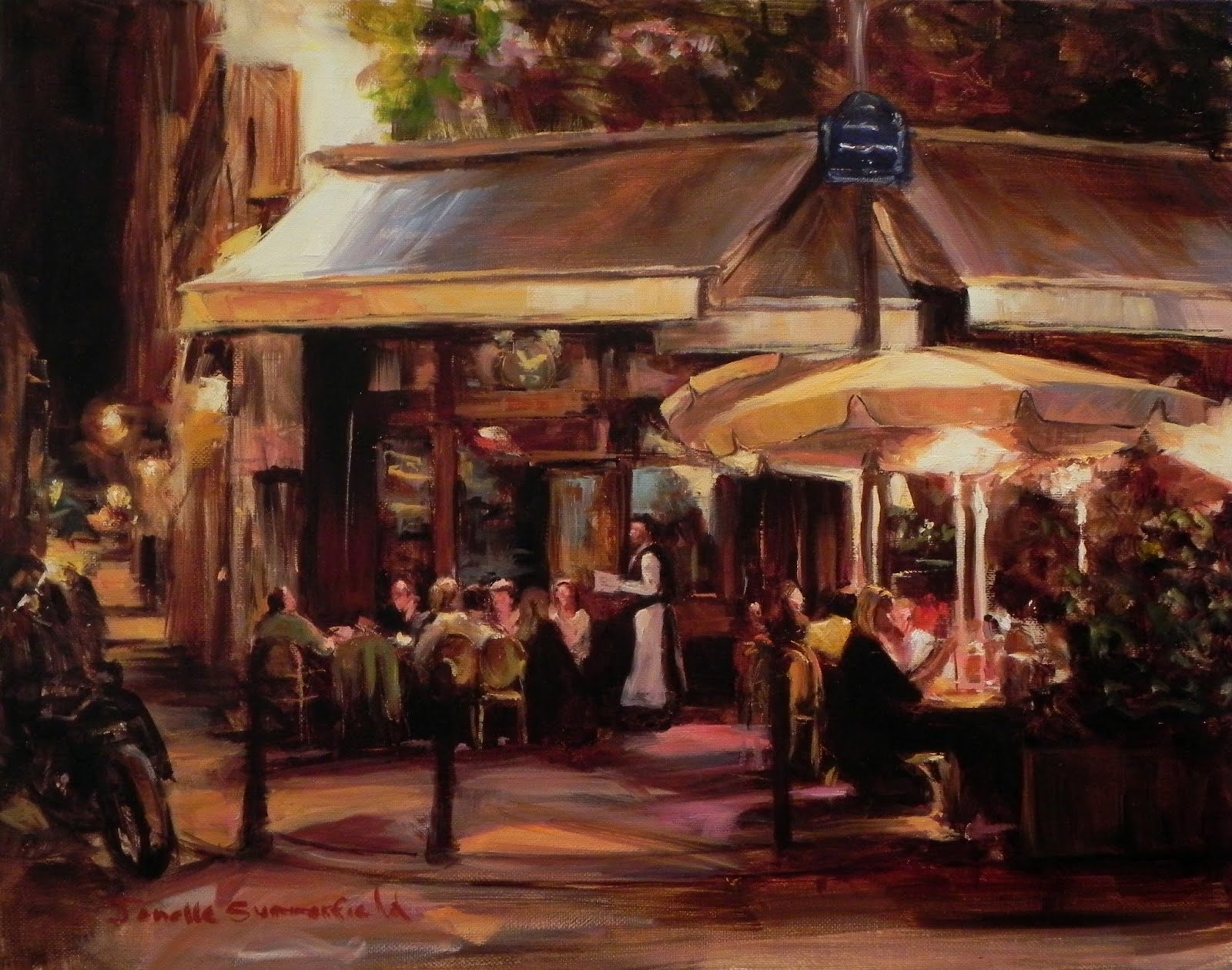 Jonelle Summerfield Oil Paintings: Sidewalk Cafe at Night in Paris