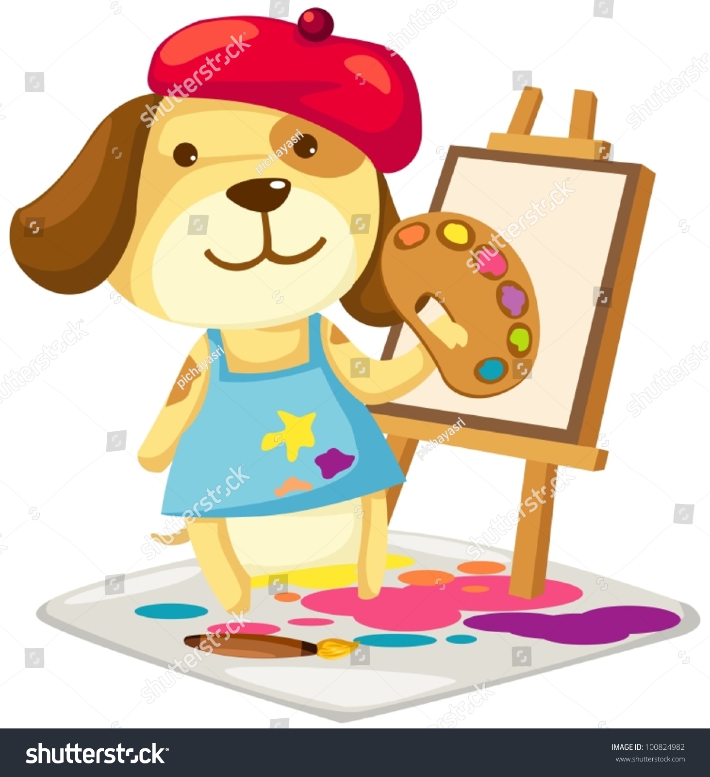 Illustration Cartoon Artist Dog Painting On Stock Vector 100824982 ...