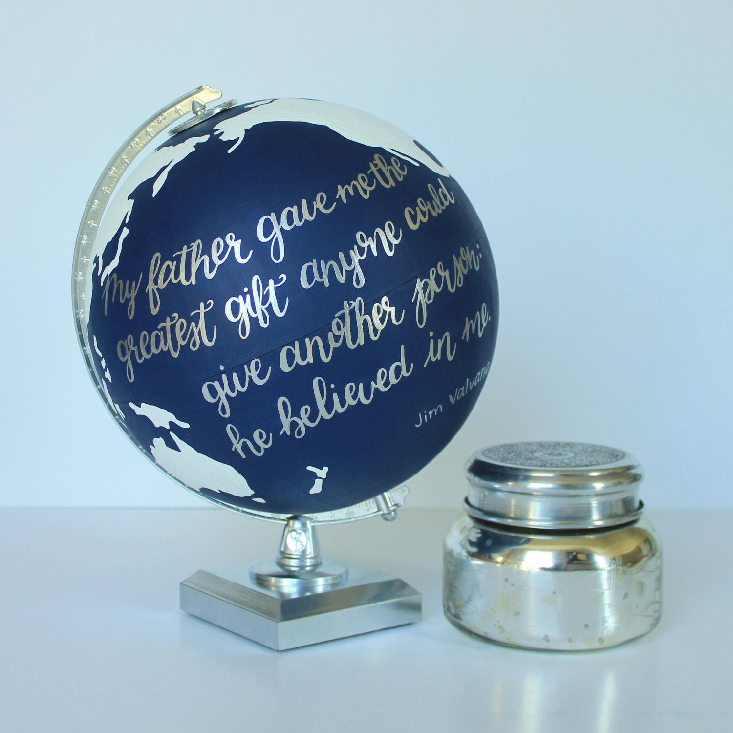 Custom Hand Painted Globe with Continents & Quote or Bible