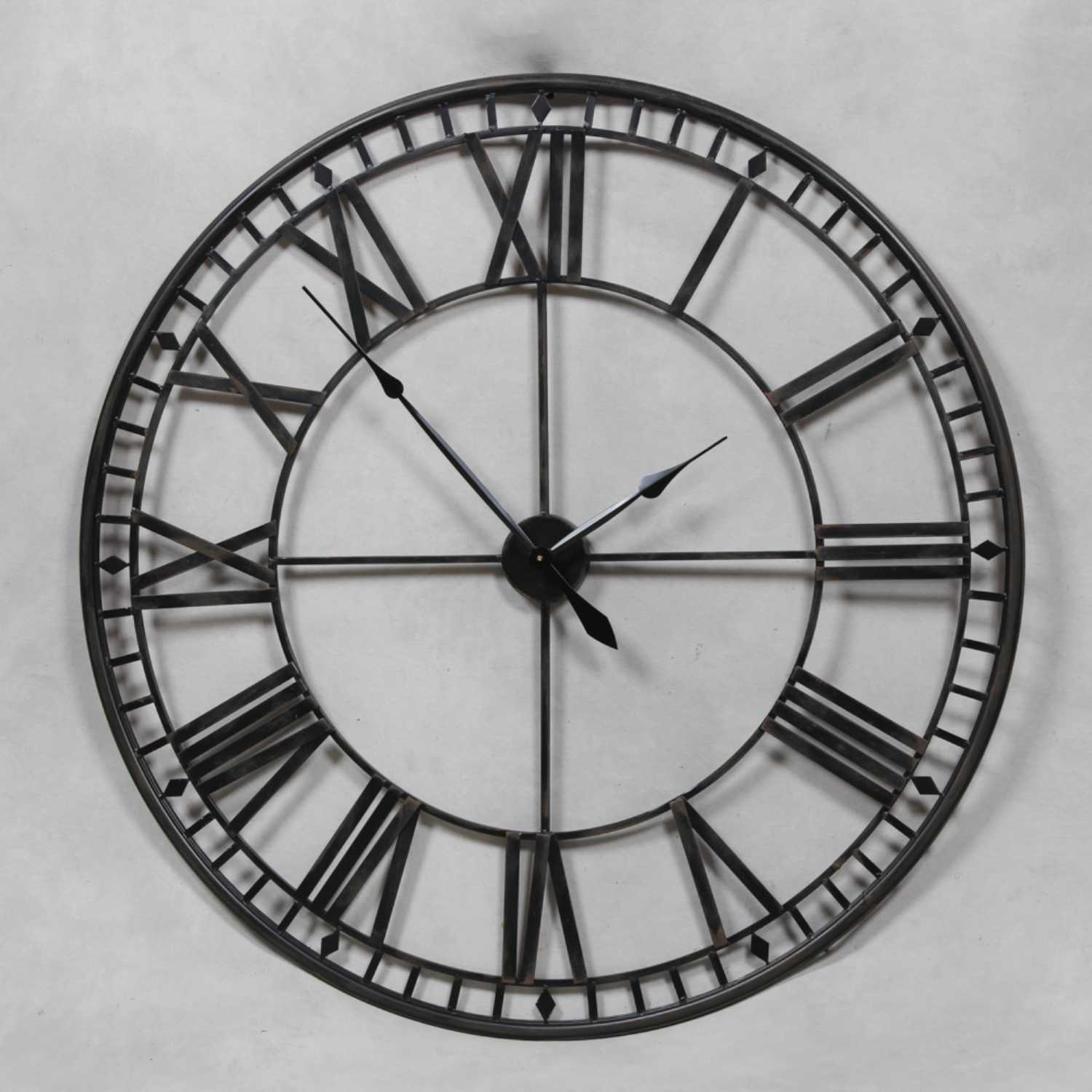London Large Round Black Painted Skeleton Wall Clock Roman Numerals