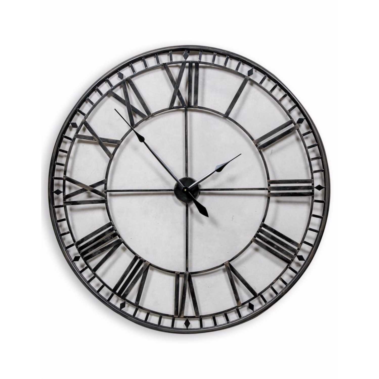 London Large Round Black Painted Skeleton Wall Clock Roman Numerals