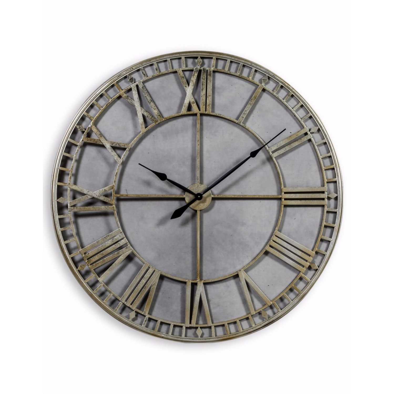 ET287 Large Round Silver Painted Skeleton Roman Numeral Wall Clock