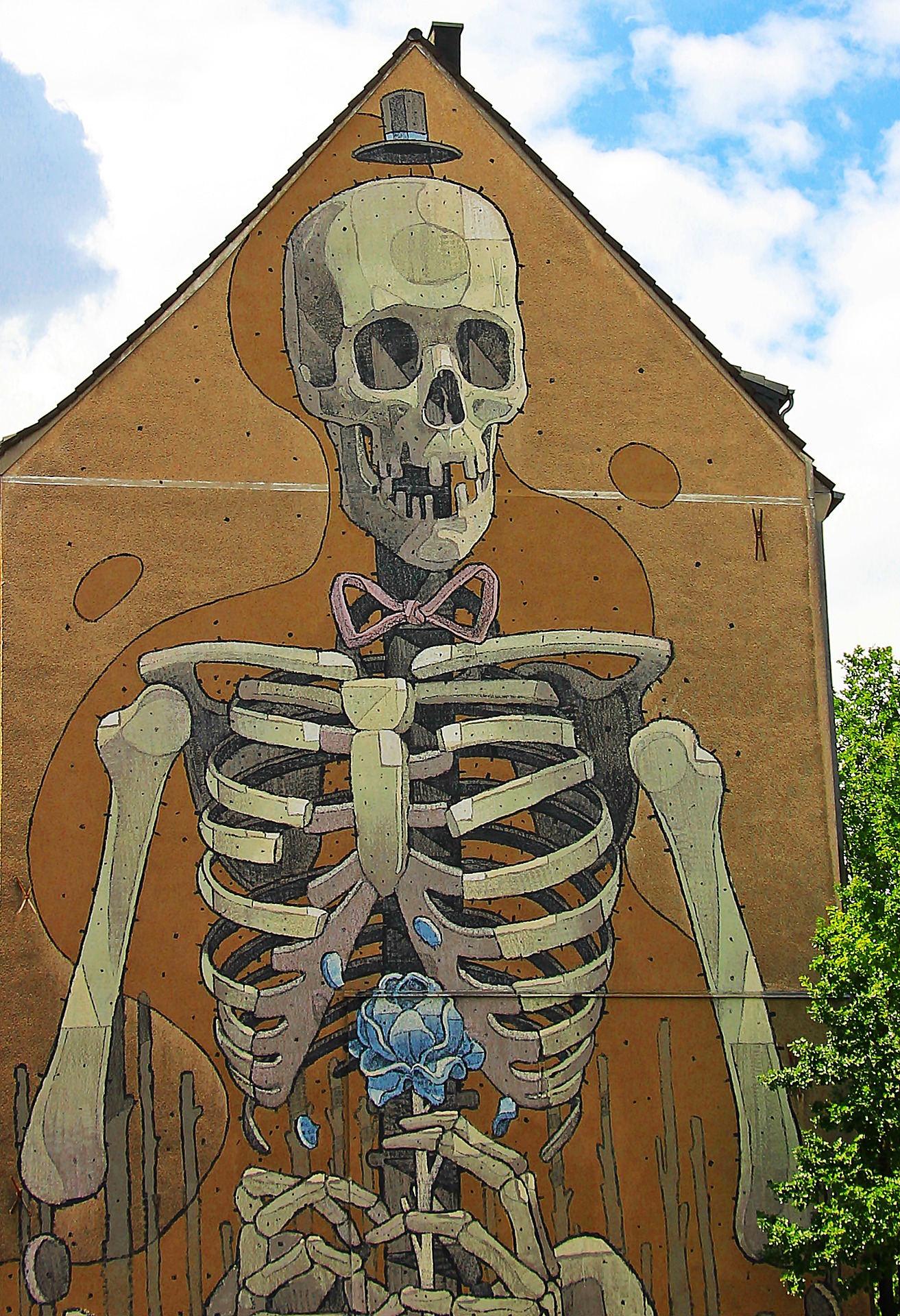 Painted Skeleton Wall, Bones, Construction, Ghetto, Graffiti, HQ Photo