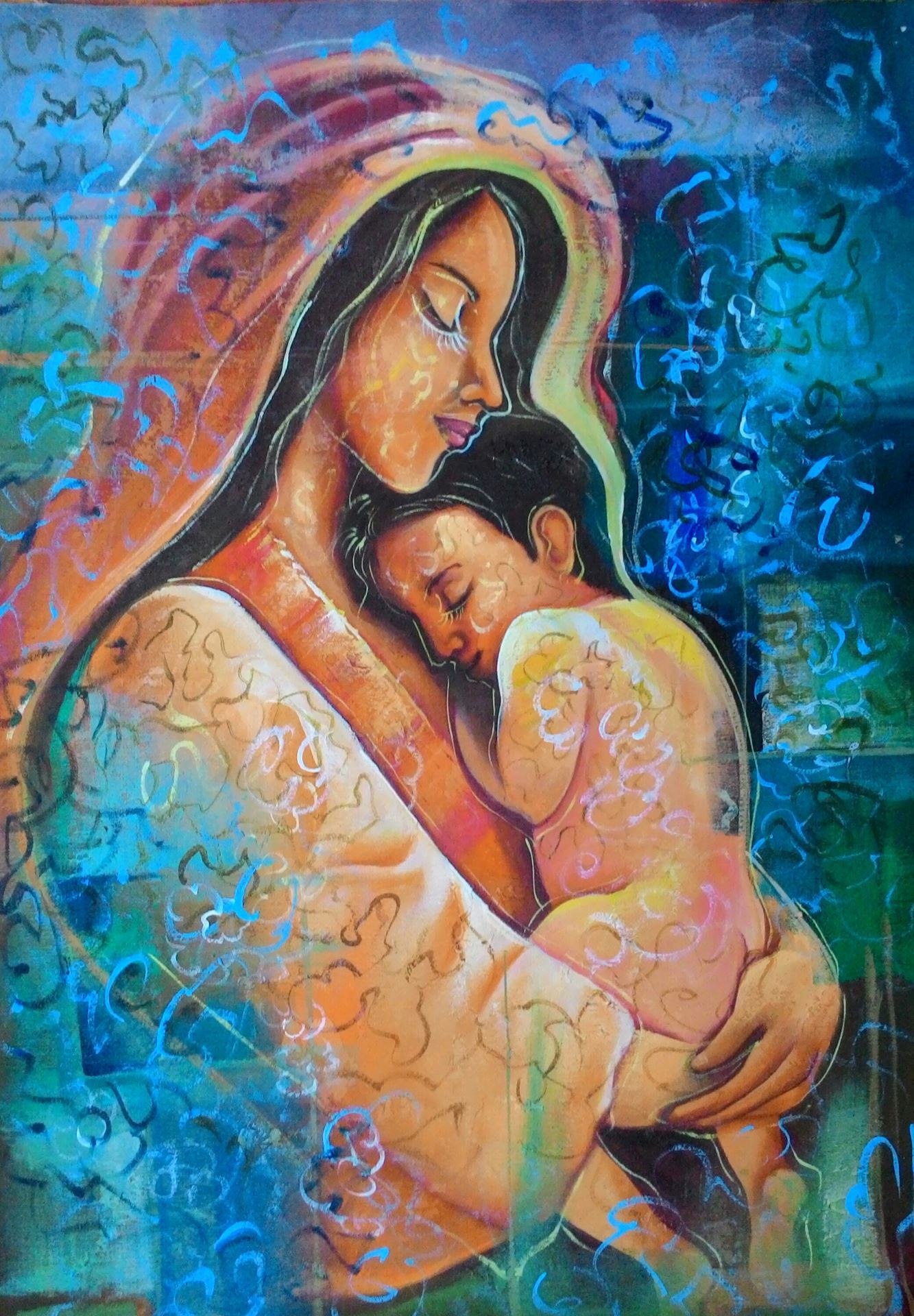 Mother Child Acrylic Canvas Hand Painted Art Painting 24in x 36in ...