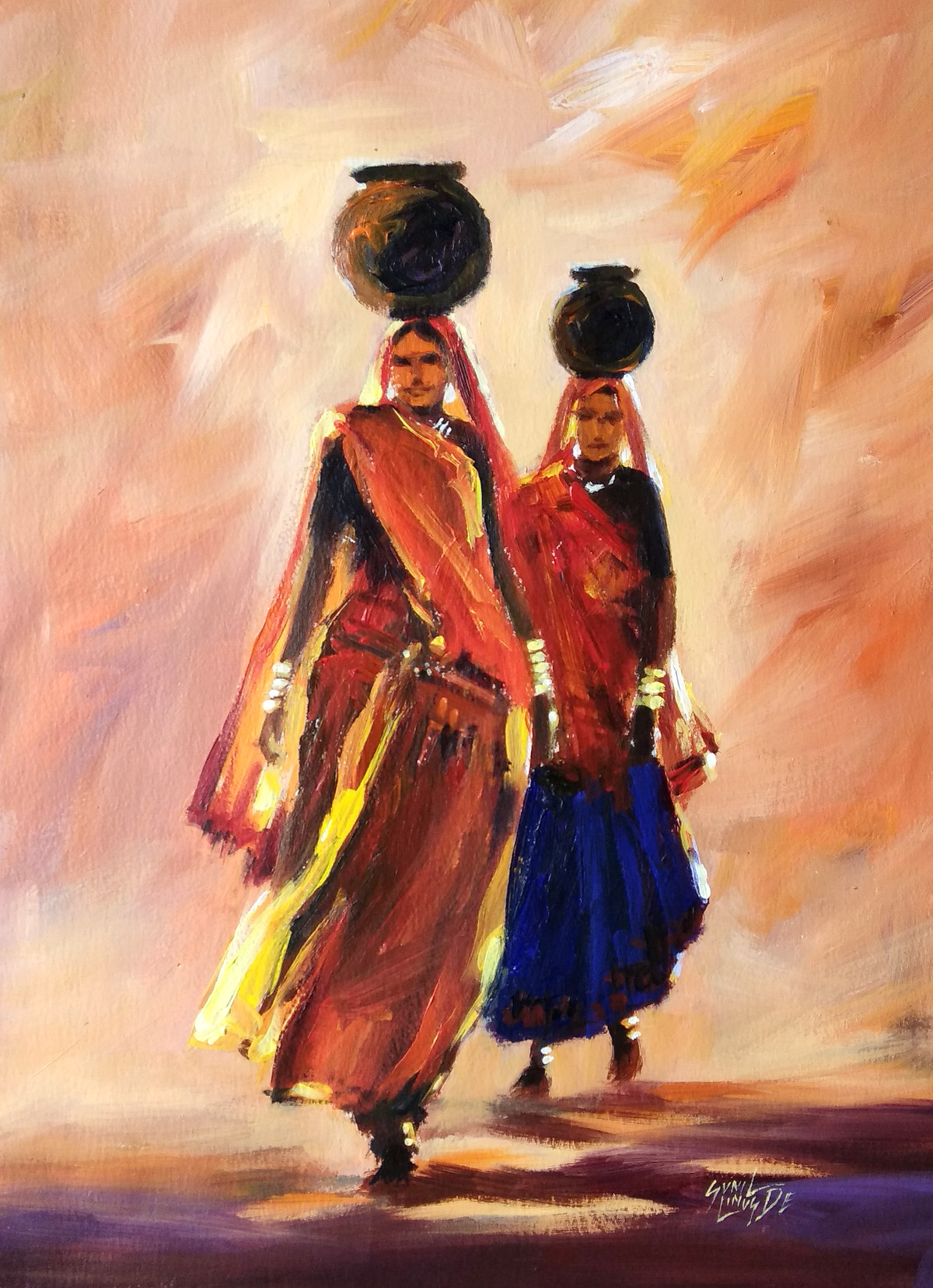Two Ladies by artist Sunil Linus De – Impressionism, Painting ...