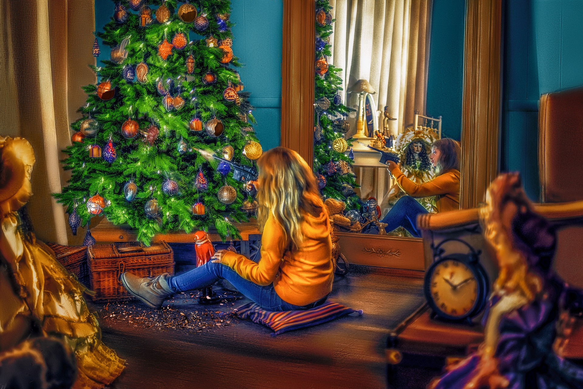 Painting of a girl at christmas photo