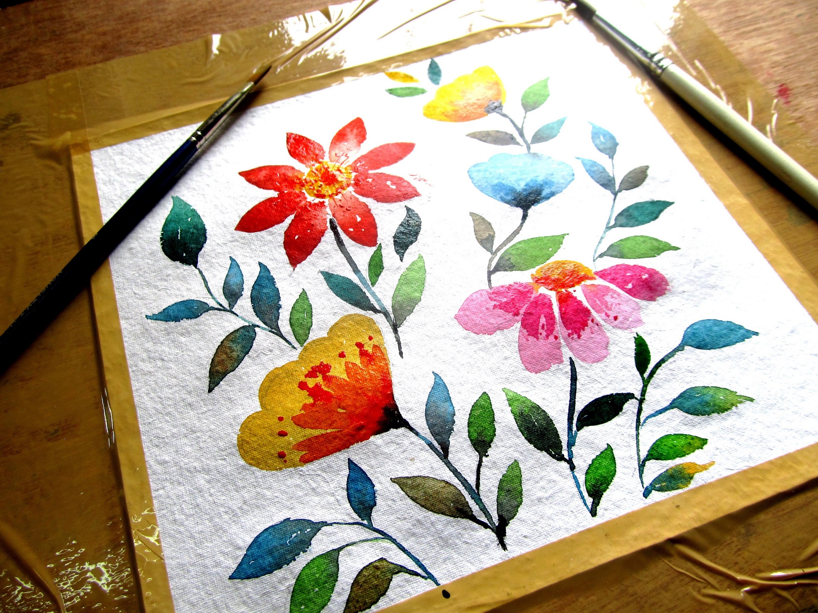Simple flower painting with watercolor, watercolor painting for ...