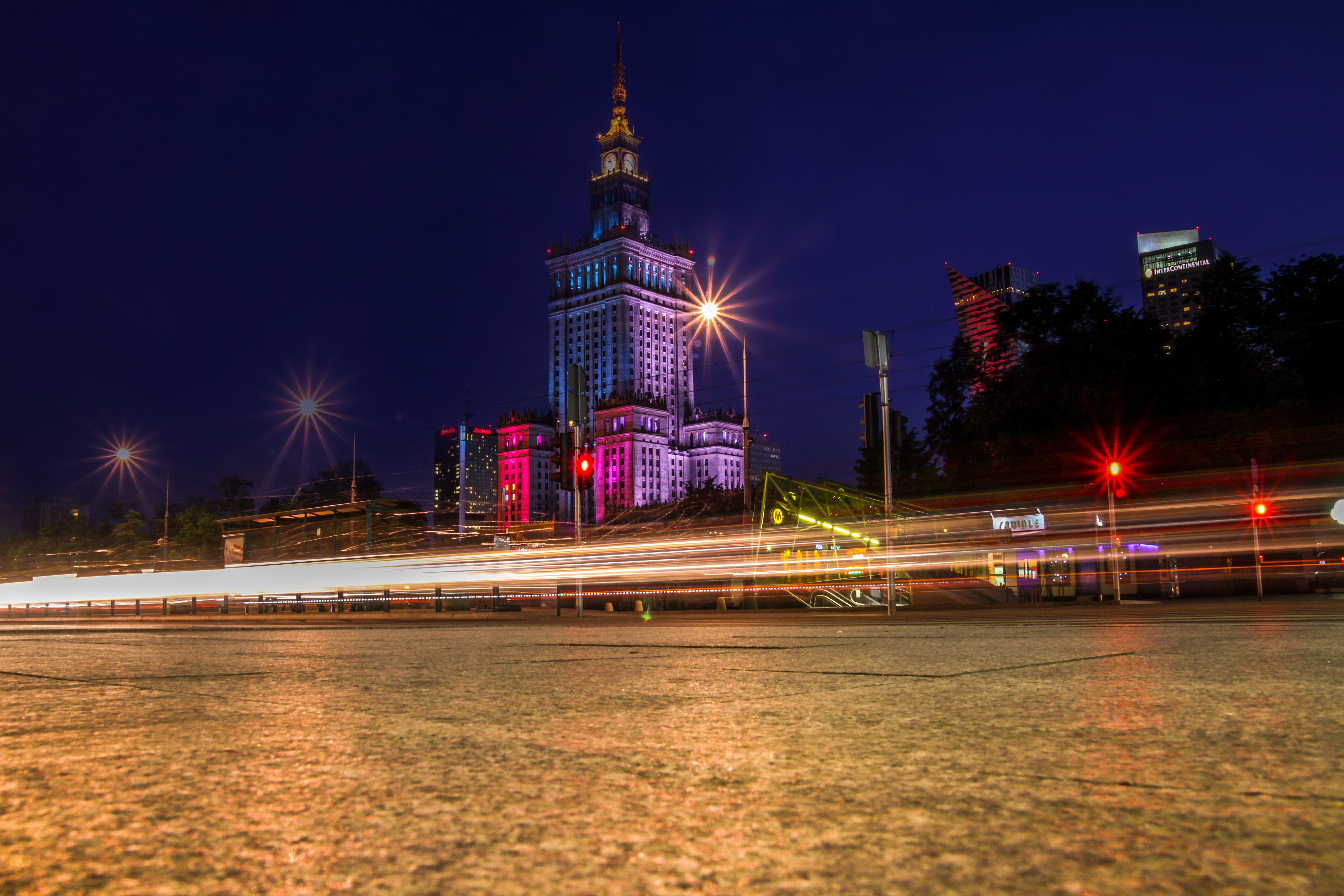 Palace of Culture and Science, Warsaw by night, Poland, Buildings, Polska, Warsaw, Urban, HQ Photo