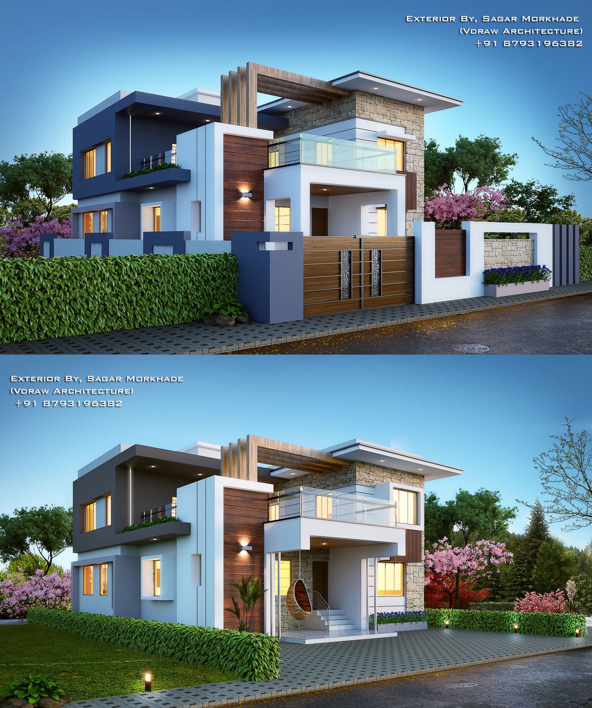 Modern House bungalow Exterior By, Sagar Morkhade (Vdraw ...