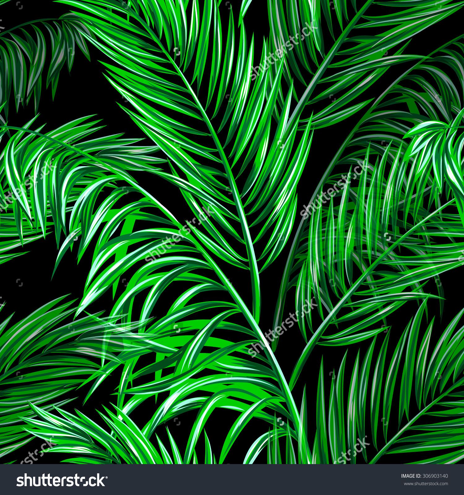 Tropical palm leaves seamless vector jungle floral pattern ...