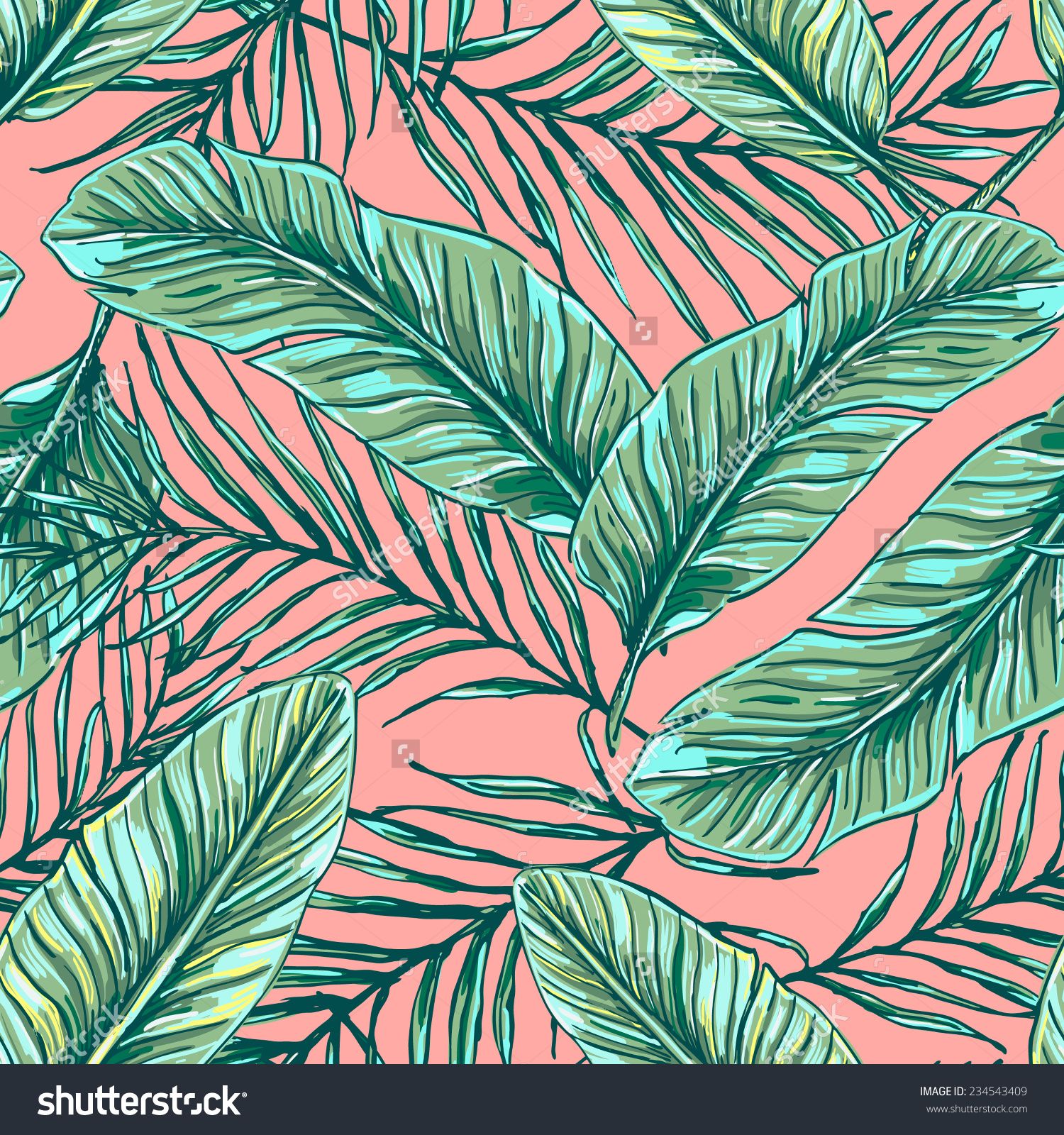 Beautiful seamless tropical jungle floral pattern background with ...